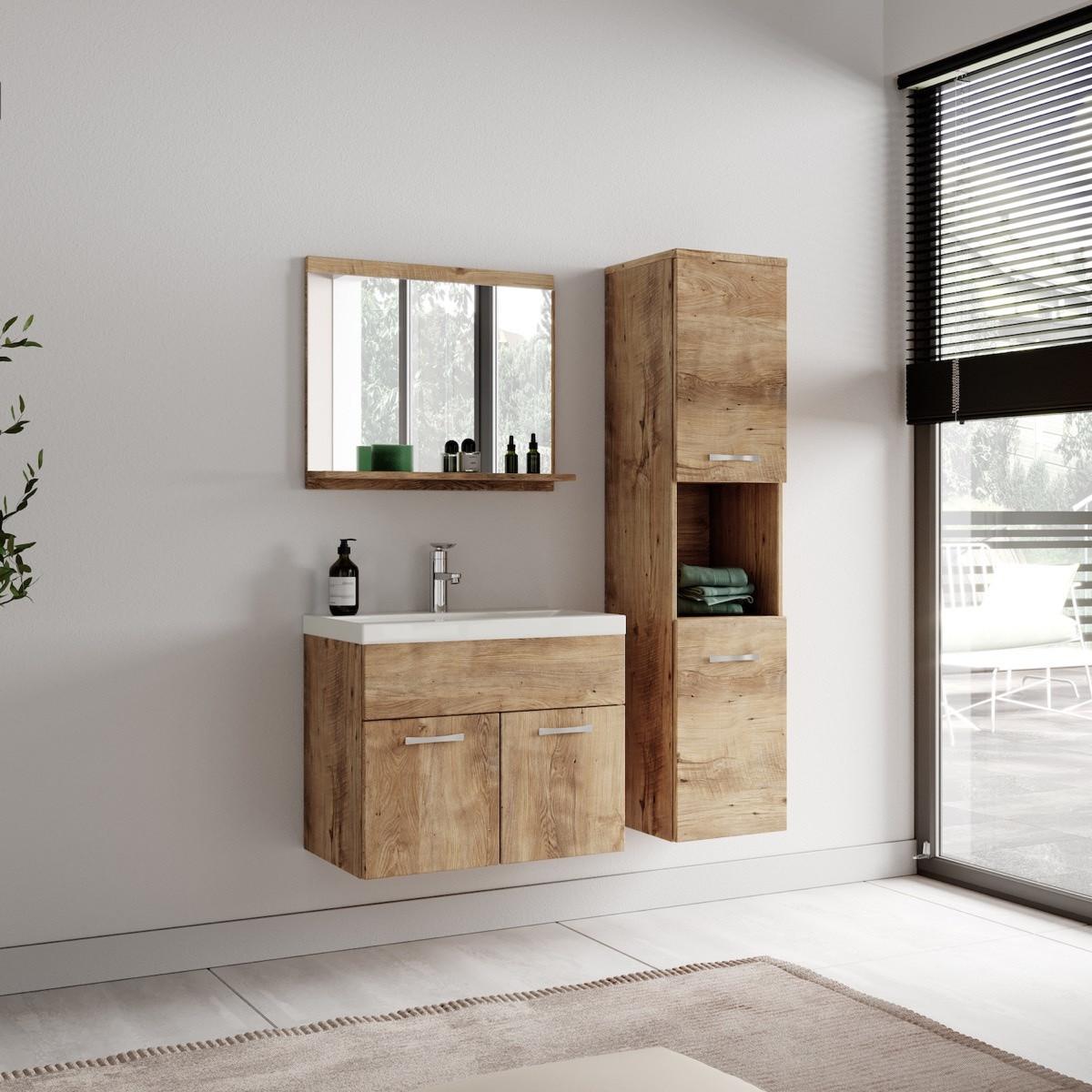 BADEZIMMERSCHRANK Montreal mit 2 Türen Kastanien Eiche - 30 x 30 x 130 cm - Kastanienfarben/Eichefarben, Holz (30/131/30cm) - Badplaats