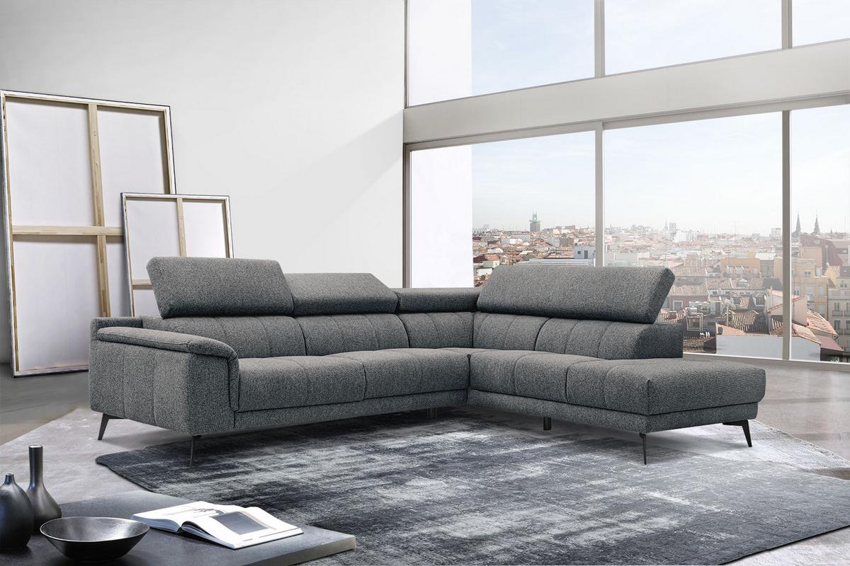 ECKSOFA FIERO 5-Sitzer, dunkelgrau - Dunkelgrau/Schwarz, Holzwerkstoff/Textil (290/228cm) - Wozimo