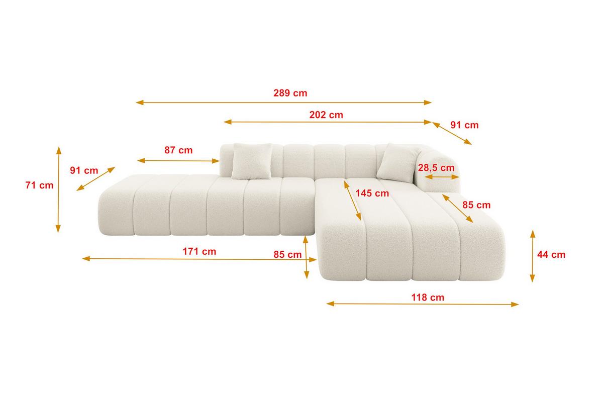ECKSOFA Ottomane Rechts BILA-L 289x176x71 Beige Bouclé - Sandfarben/Beige, Holzwerkstoff/Kunststoff (289/176cm) - ALTDECOR