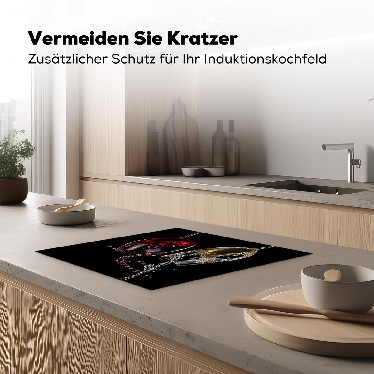 HERDABDECKPLATTE Rotwein - Weißwein - Glas - Schwarz Ceranfeldabdeckung 59x52 cm - Weinrot, Kunststoff (59/52/0.2cm) - MuchoWow
