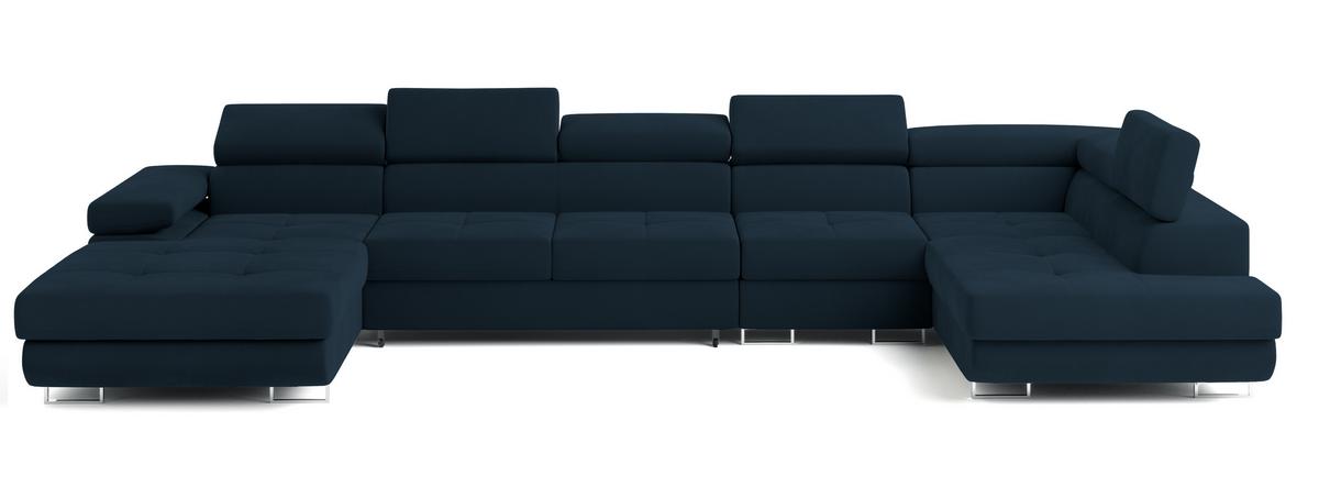 WOHNLANDSCHAFT VELORA R-S Blau Velours-Stoff mit Schlaffunktion - Blau, Holz (419/90/202cm) - MASSENO