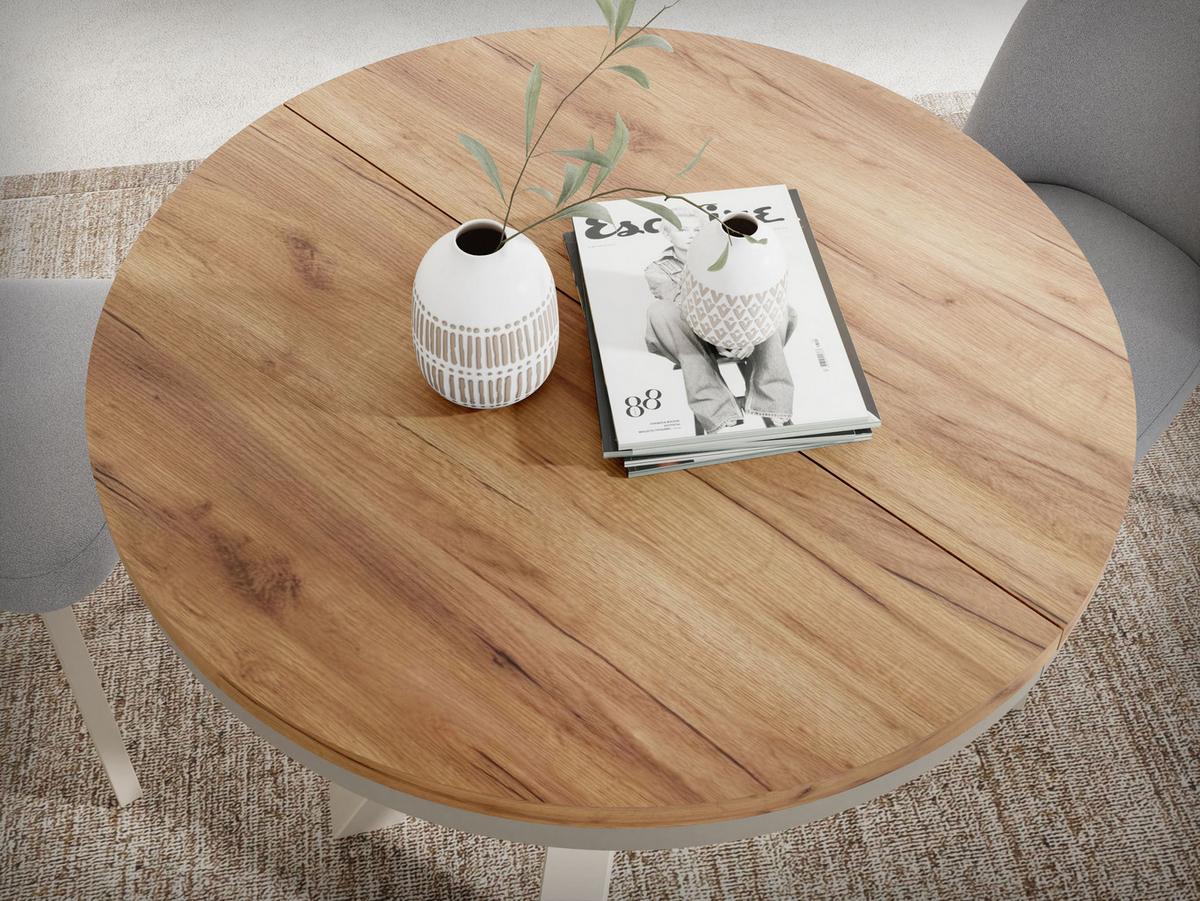 ESSTISCH Clara Grau-Beige runder ausziehbarer, Craft Eiche 100-180/100/76 cm - Greige/Eiche Wotan, Holzwerkstoff/Metall (100/176/76cm) - WFL GROUP
