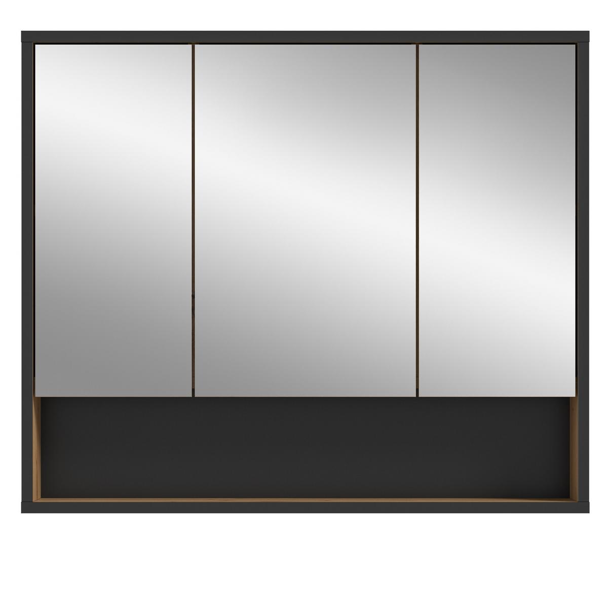 SPIEGELSCHRANK Eiche Artisan, schwarz 3-türig 80 cm, Badschrank mit Soft-Close - Eiche Artisan, Glas/Holzwerkstoff (80/68/19cm) - Inn.Furn