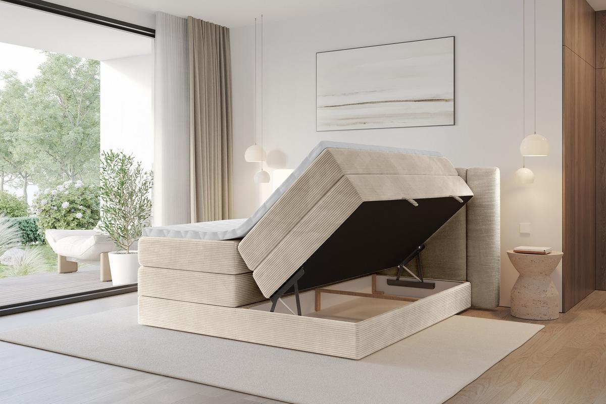 BOXSPRINGBETT mit Matratze H3/H4 - EVON KING - 180x200 cm Beige - Ecru, Holzwerkstoff (180/200cm) - ALTDECOR