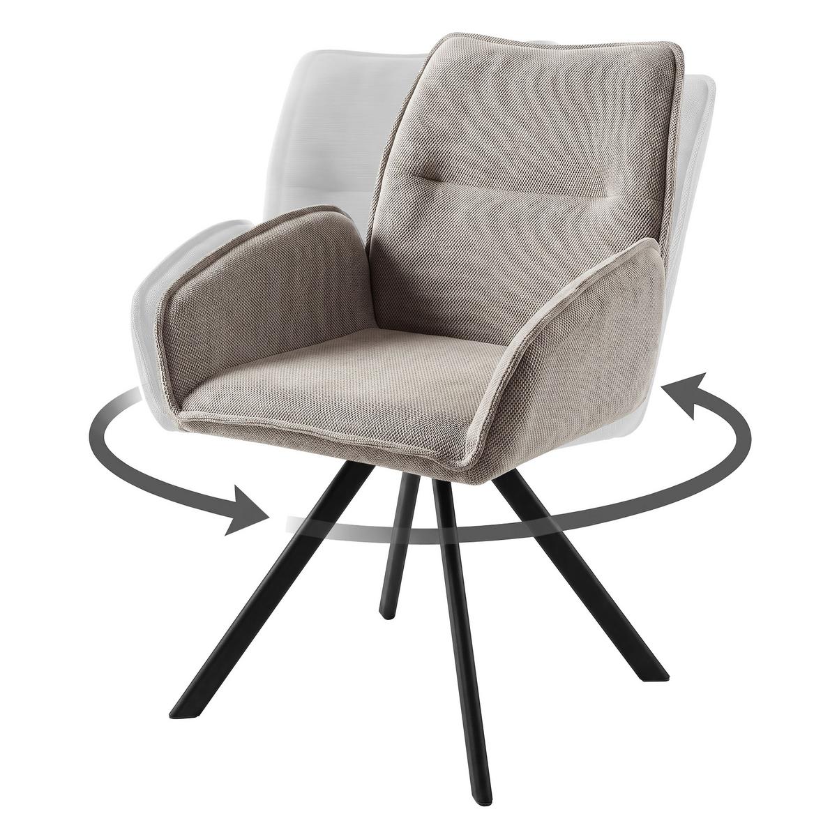 DREHSTUHL Zerra im Geflechtstoff mit Metallbeinen, Beige - Beige/Schwarz, Metall (55/87/46cm) - Beautysofa