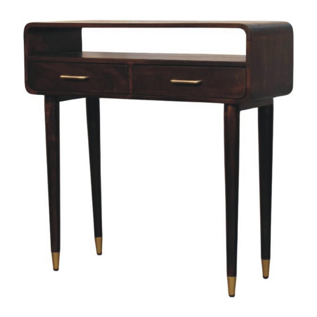 KONSOLE Apollo Schleife, 2 Schubladen und Offenes Fach, Dunkelbraun - Dunkelbraun/Messingfarben, Holz/Metall (35/90/90cm) - Artisan Furniture