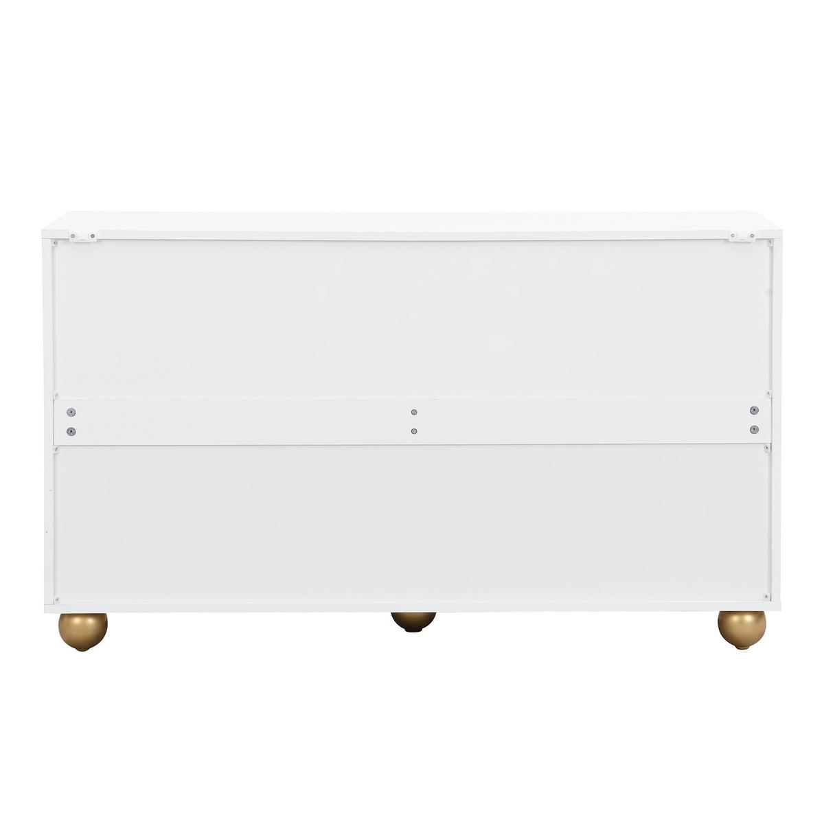 SIDEBOARD Weiss & Gold 120 Cm Mit Geometrischer Gravur & Kugelfüssen - Weiß, Holzwerkstoff (120/71.5/35cm) - Urban Meuble