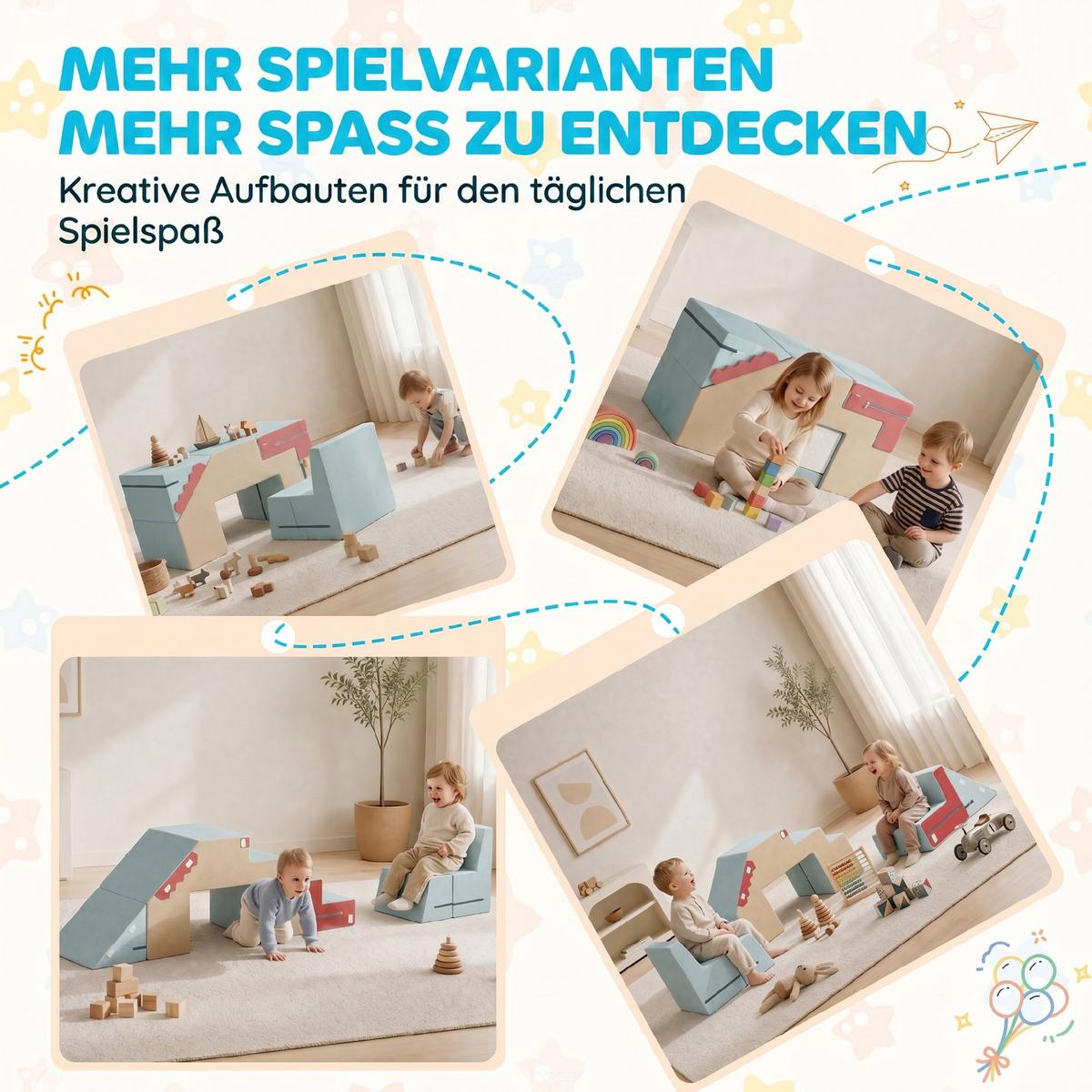 SCHAUMSTOFF-BAUSTEINE 7er Set Samt PU-Schaum Mehrfarbig - Multicolor/Hellgrau, Textil (39/131cm) - AIYAPLAY