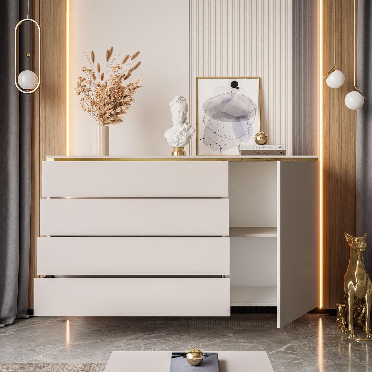 KOMMODE HÄNGENDE AURORA 4S1D Kaschmir - Kaschmir, Holzwerkstoff (140/76/40cm) - Lookway