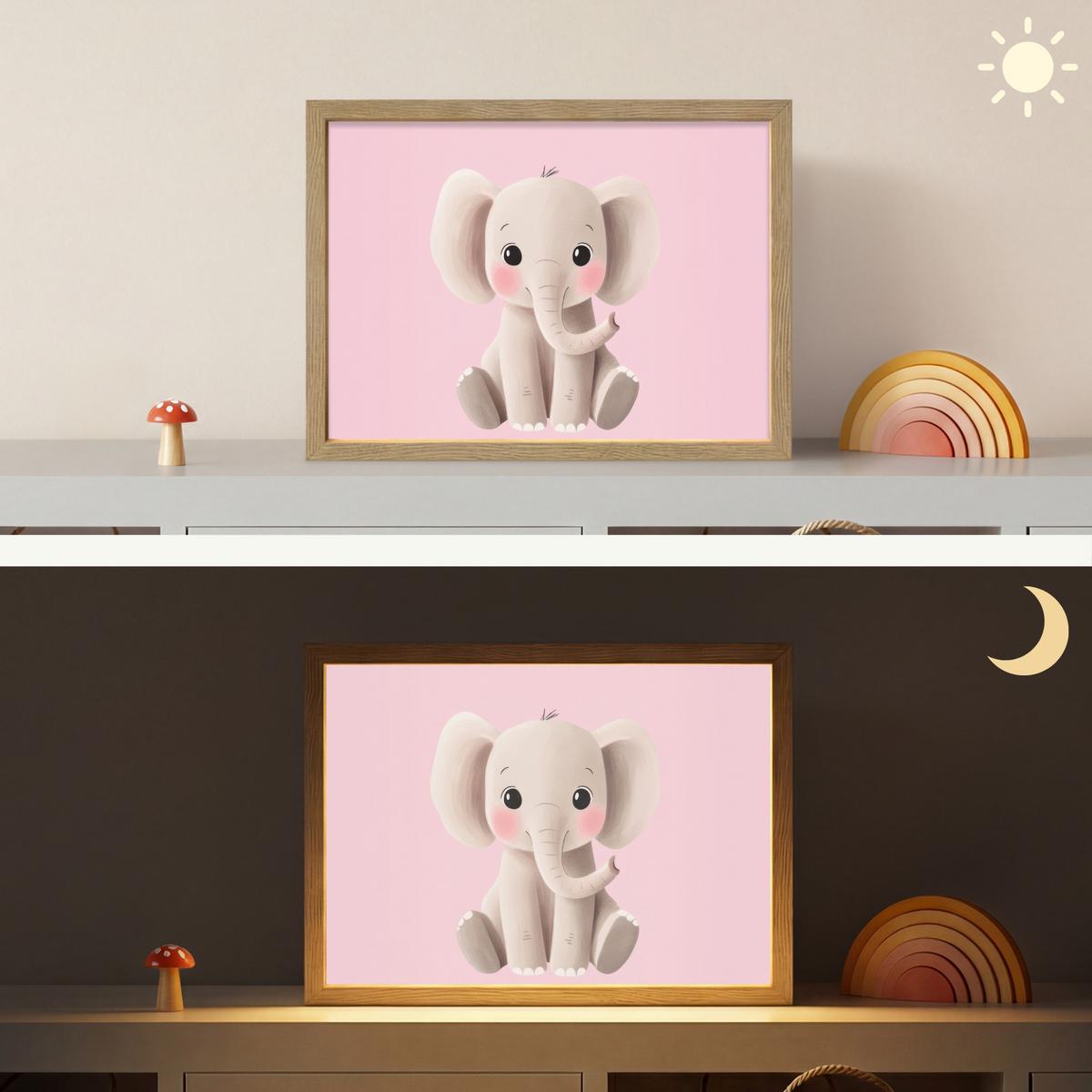 WANDLEUCHTE MIT AKKU Elefant - Baby - Rosa - Cartoon 40x30 cm - Hellrosa, Holzwerkstoff (40/30/8cm) - OnlyWow