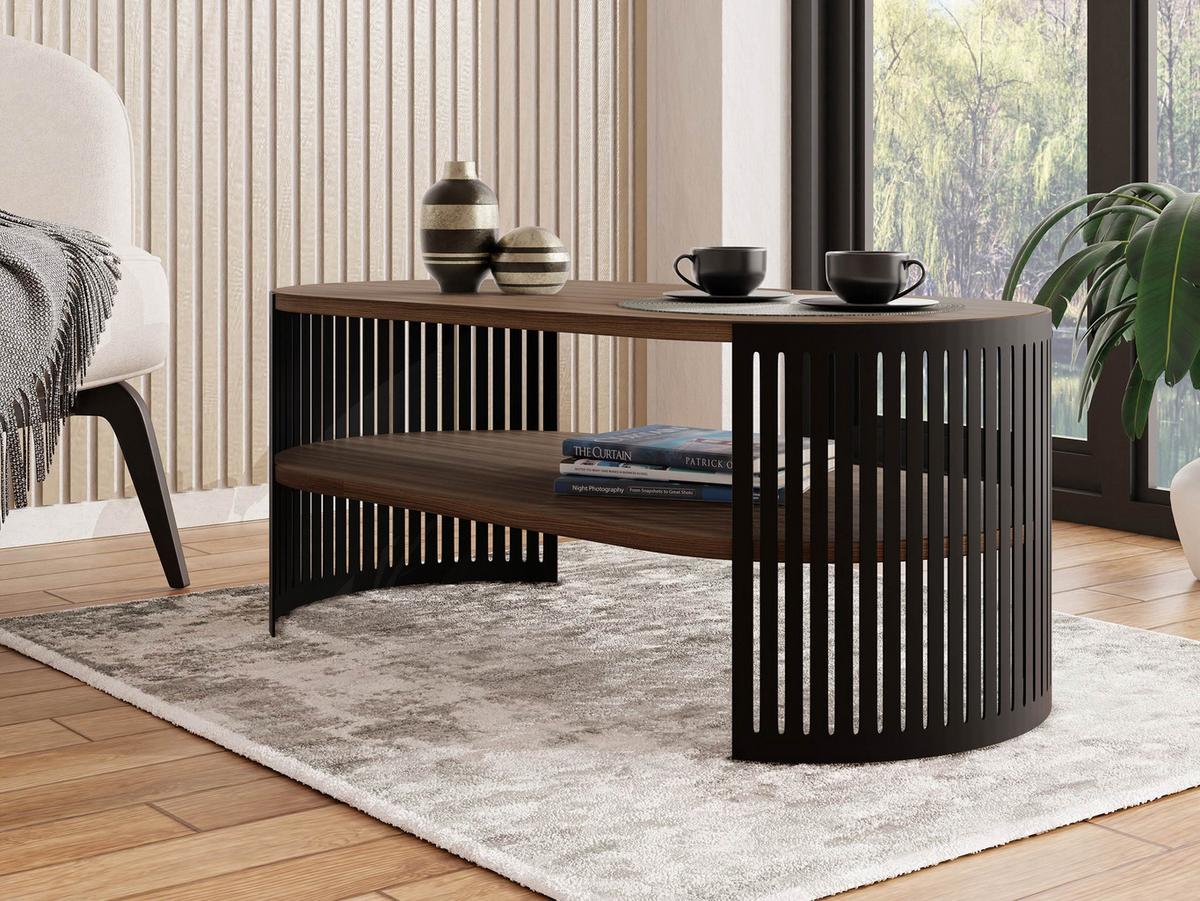 COUCHTISCH Fikoli Oval I - Nussbaumfarben/Schwarz, Holzwerkstoff/Metall (100/50/40cm) - MIRJAN24