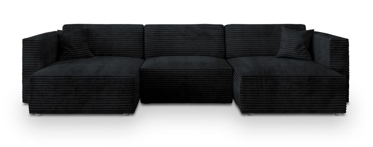 WOHNLANDSCHAFT SARMO Schwarz Kordstoff mit Schlaffunktion - Schwarz/Grau, Holz/Kunststoff (347/90/148cm) - MASSENO