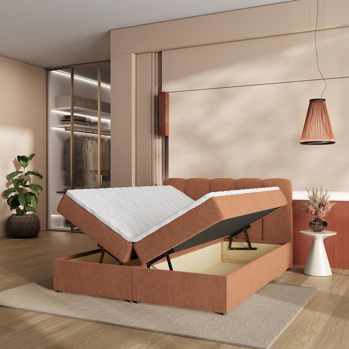 BOXBETT MERU 140x200 cm mit Matratze und Topper - Kupferfarben - Kupferfarben, Holz (140/200cm) - MASSENO