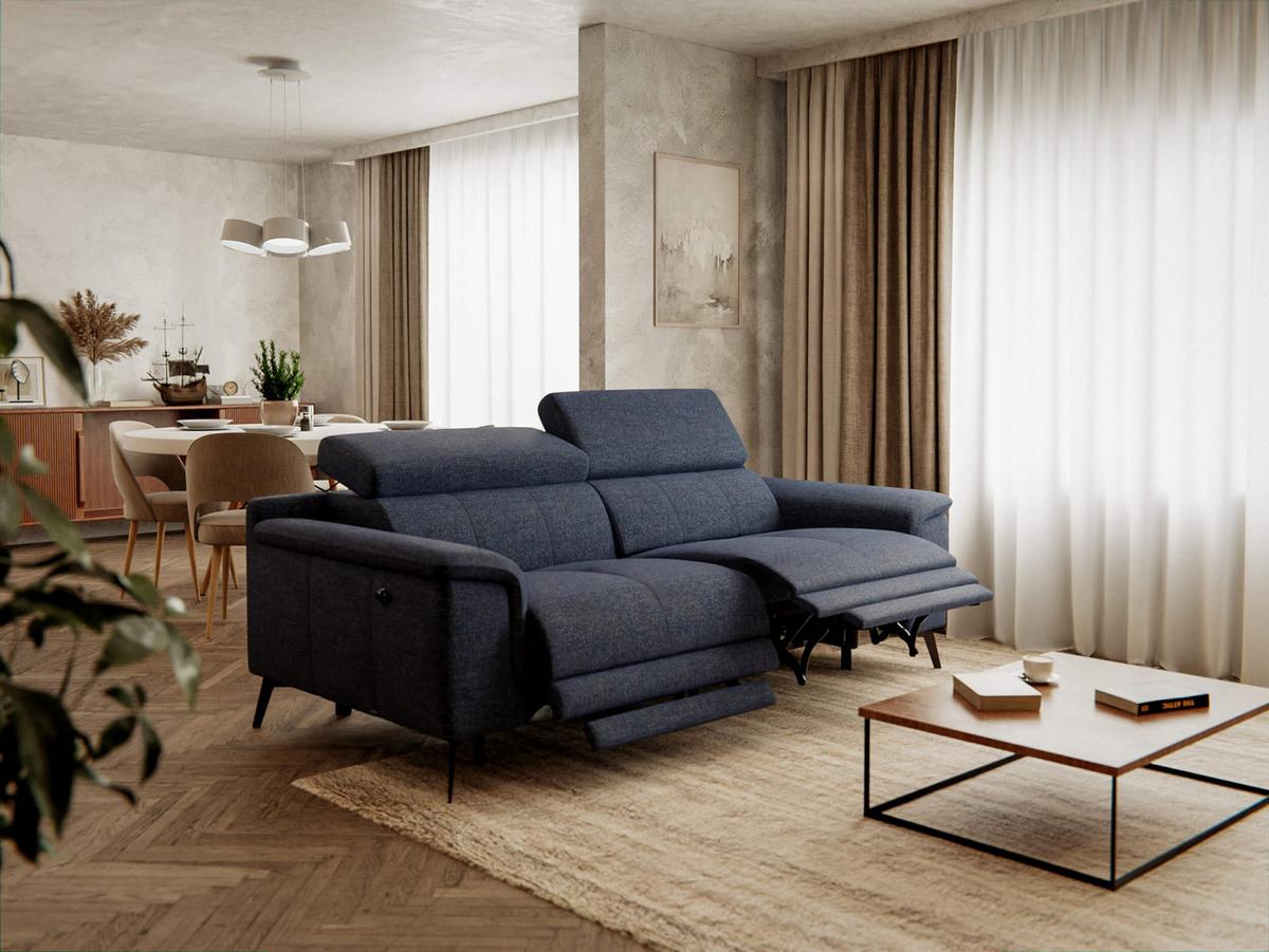 RELAXSOFA FIERO 3-Sitzer mit 2 Relaxfunktionen, dunkelblau - Schwarz/Dunkelblau, Holzwerkstoff/Textil (212/82/103cm) - Wozimo