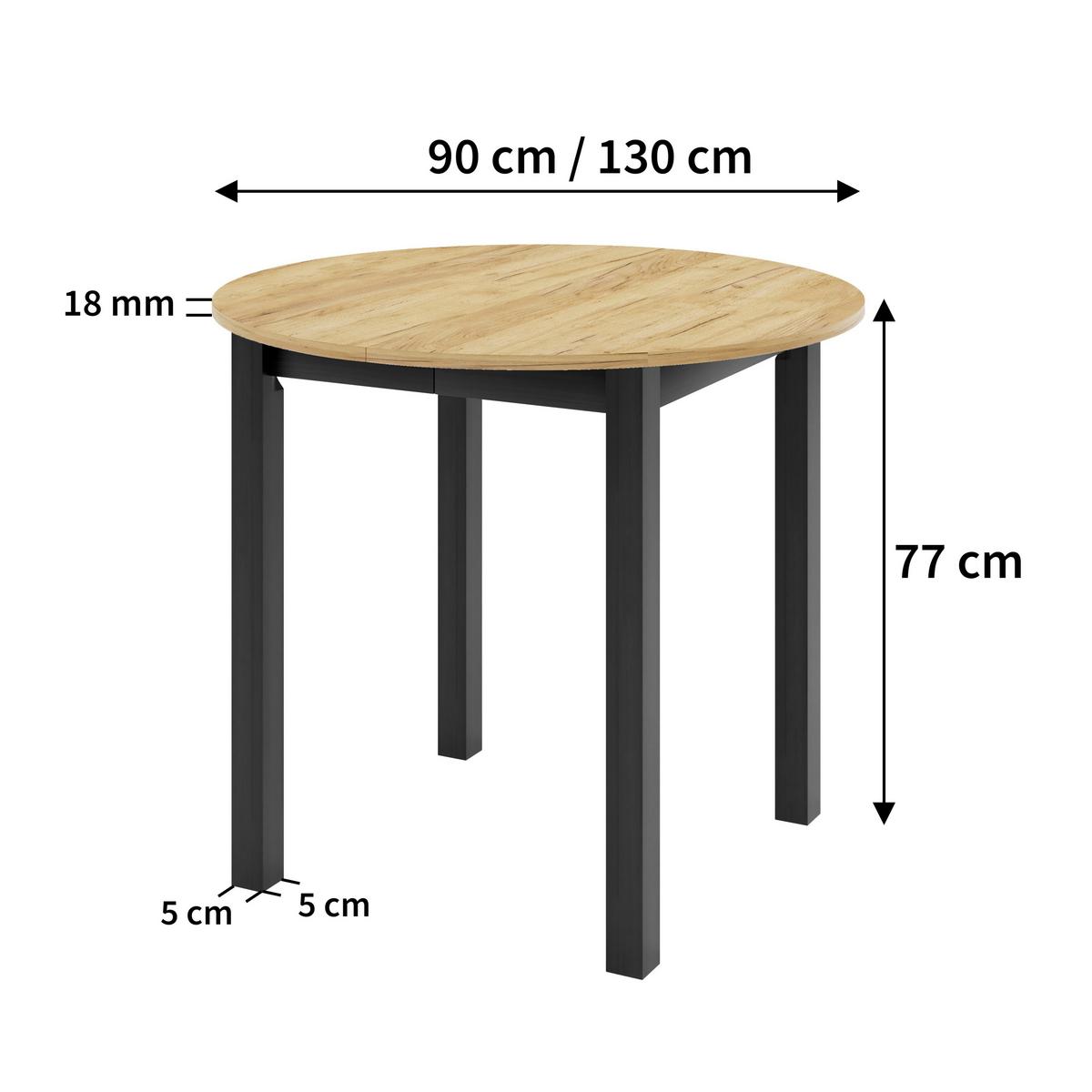 ESSTISCH LUCA P Ausziehbar 90 - 130 / 90 x 77 cm - Goldfarben/Schwarz, Holz (90/90/77cm) - MASSENO