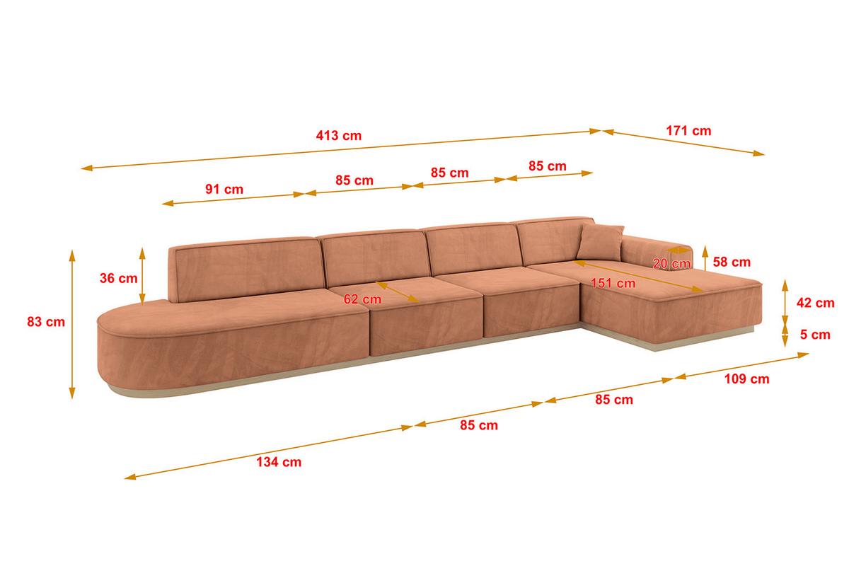ECKSOFA Ottomane Rechts IREA-L3 - 413x171x83 cm Koralle - Koralle, Holzwerkstoff/Textil (171/413cm) - ALTDECOR