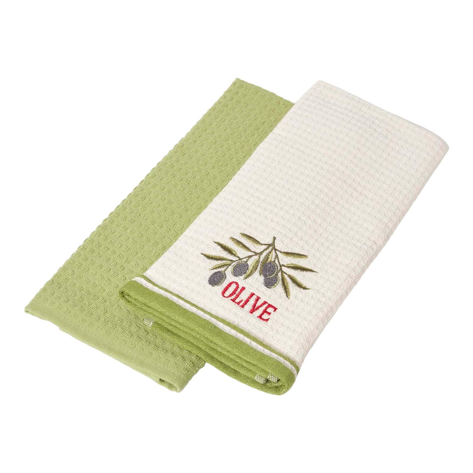 GESCHIRRTÜCHER Olive, 2er-Set Waffelpiqué, 100% Baumwolle - Grün, Textil (40/60cm) - Homescapes