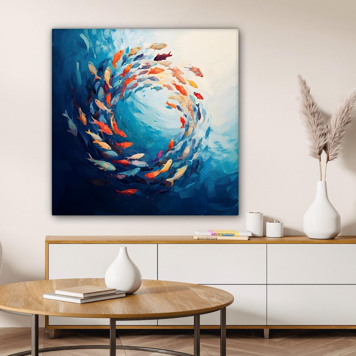 LEINWANDBILD Meer - Fische - Bunt - Dynamisch Deko Groß 90x90 cm - Hellblau, Textil (90/90cm) - MuchoWow