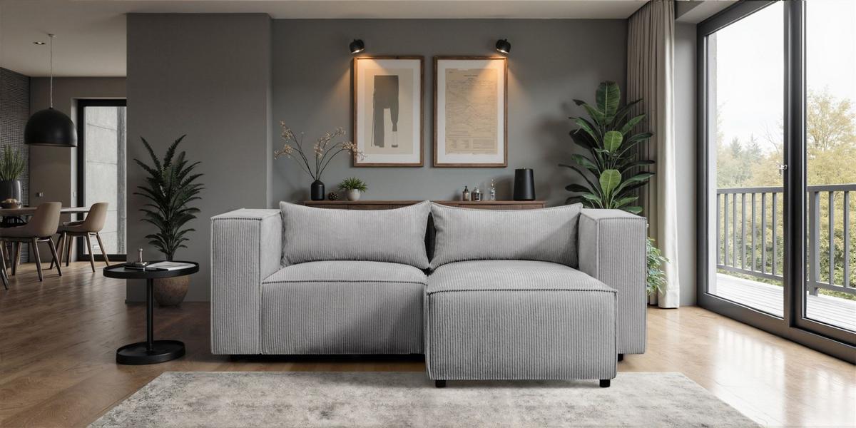 ECKSOFA Nevio Xs - Grau, Holzwerkstoff/Textil (210/185cm) - Fun Möbel
