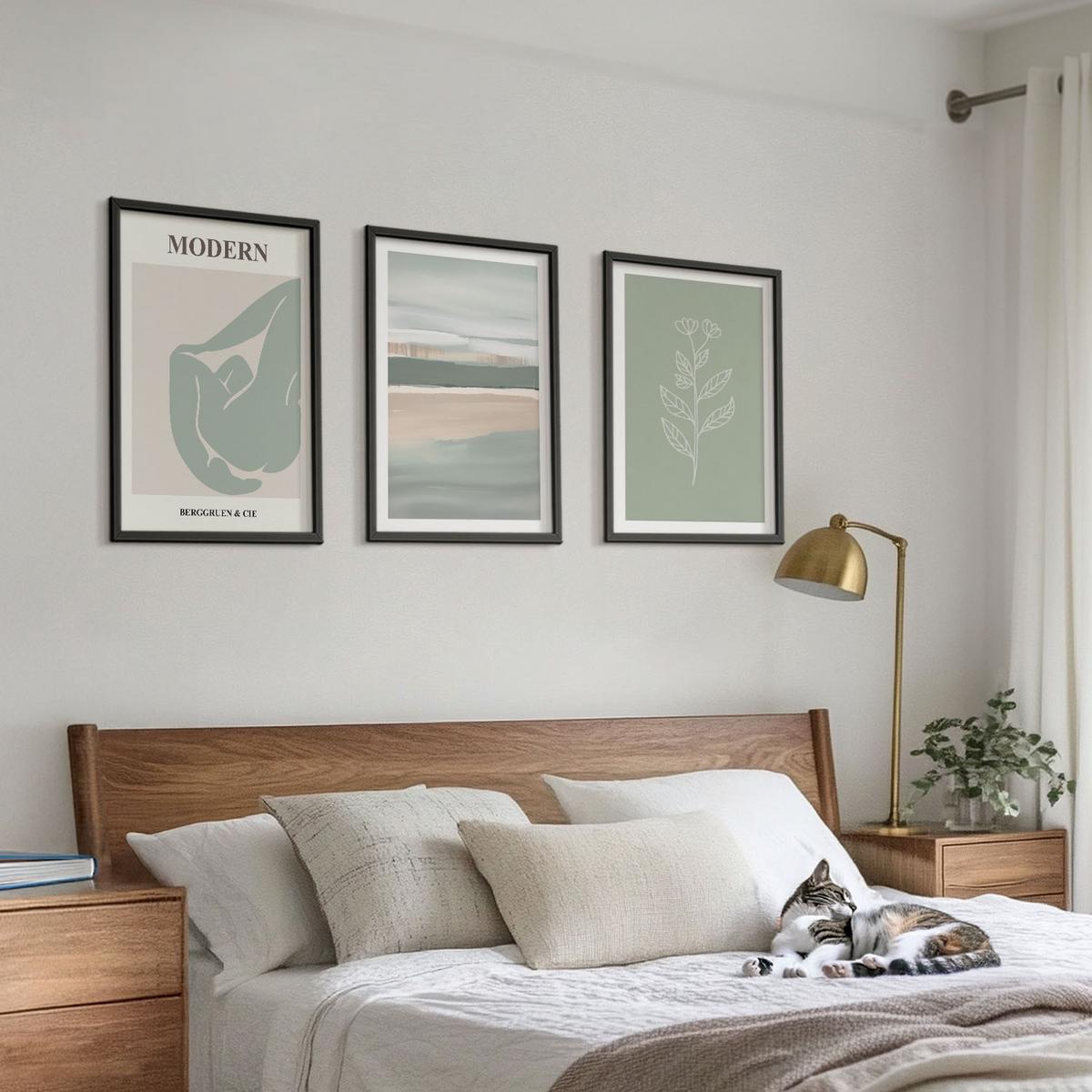 BILDER SET 3er Set - 40x60 cm Schwarzer Rahmen - Abstrakte pastellfarbene Pflanzenformen - Schwarz, Kunststoff (40/60cm) - TULUP