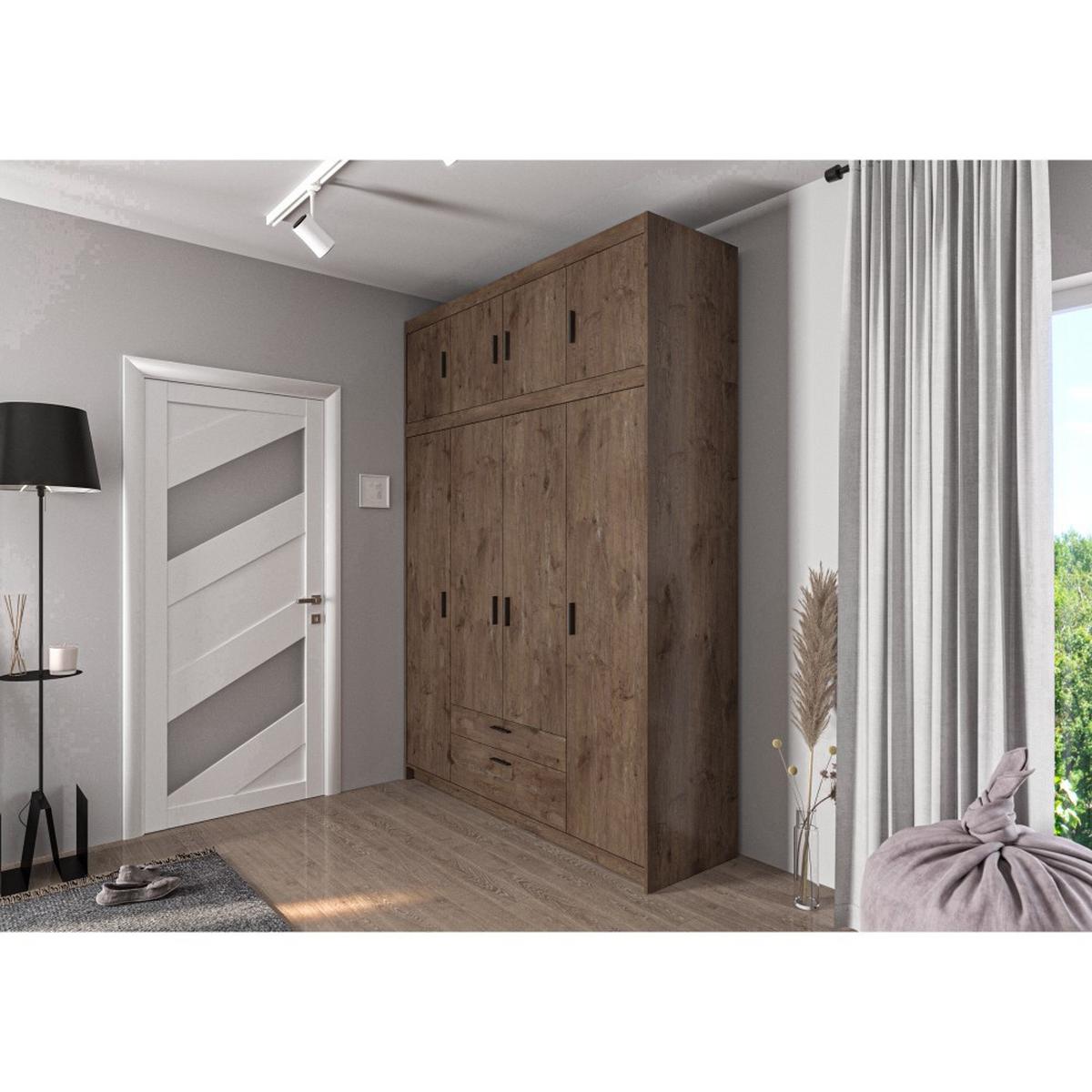 DREHTÜRENSCHRANK Elena mit 4 Türen und 2 Schubladen, mit Aufsatz Eiche Lefkas - Eichefarben, Holzwerkstoff (176/245/53cm) - Beautysofa