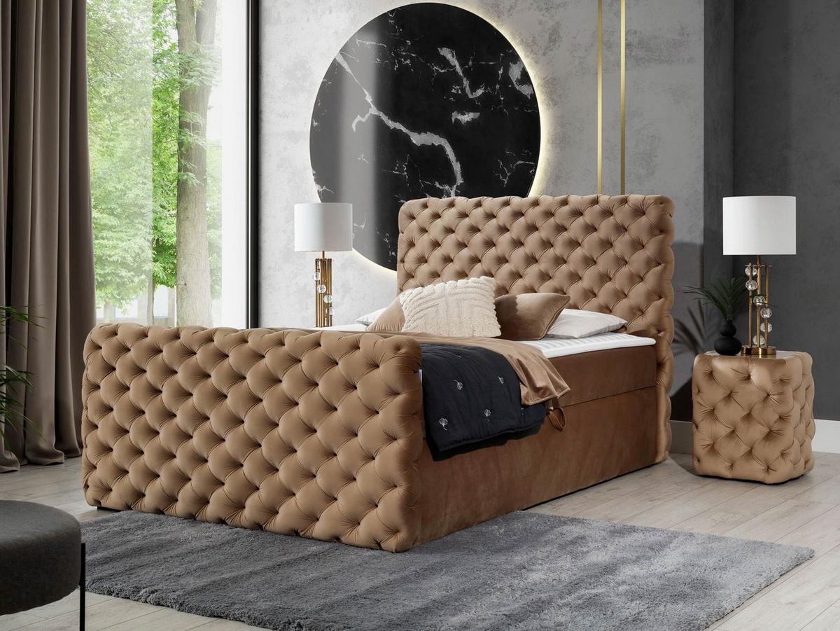 BOXBETT Chesterfield Lux - H3 - Cappuccino, Holz (160/200cm) - MIRJAN24