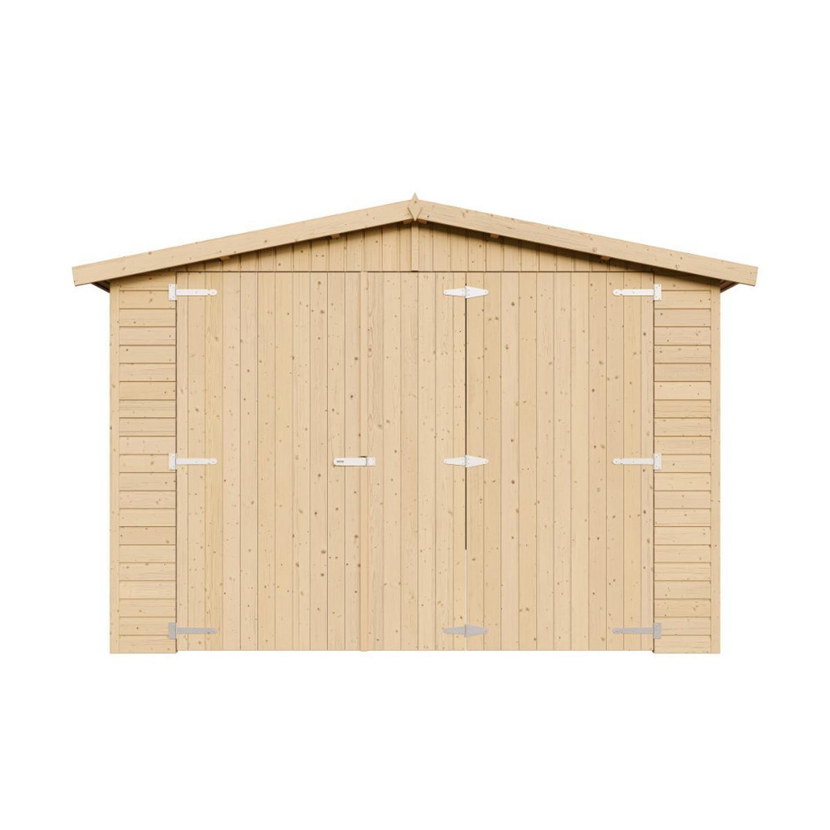 HOLZGARAGE - Abstellraum mit Fenstern - H222x516x324 cm/15 m² - M101 - Naturfarben, Holz (303/183/493cm) - Timbela