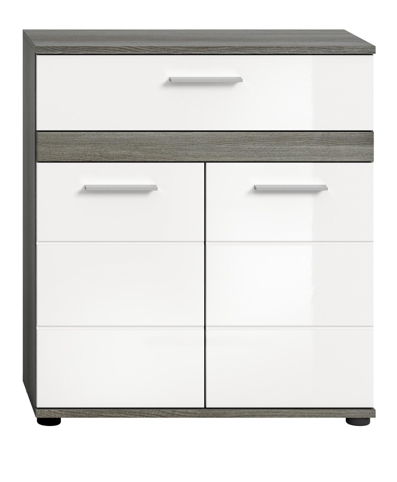 BADKOMMODE weiß Hochglanz, grau 71 cm, Badschrank mit Rillenoptik - Chromfarben/Weiß Hochglanz, Holzwerkstoff/Kunststoff (71/79/31cm) - Inn.Furn