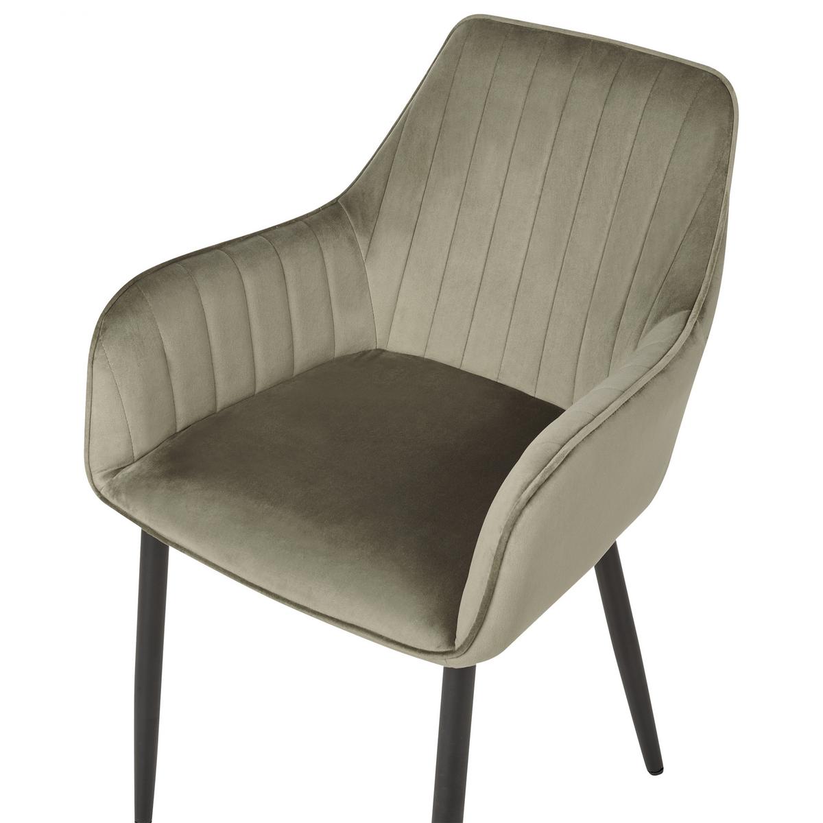 ESSZIMMERSTUHL 2er-Set Samtstoff olivgrün Wellston - Schwarz/Grün, Textil (60/84/61cm) - Beliani
