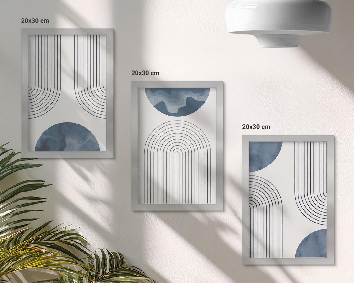 BILDER SET 3er Set - 20x30 cm Silberner Rahmen - Abstrakte blaue Muster - Silberfarben, Kunststoff (20/30cm) - TULUP