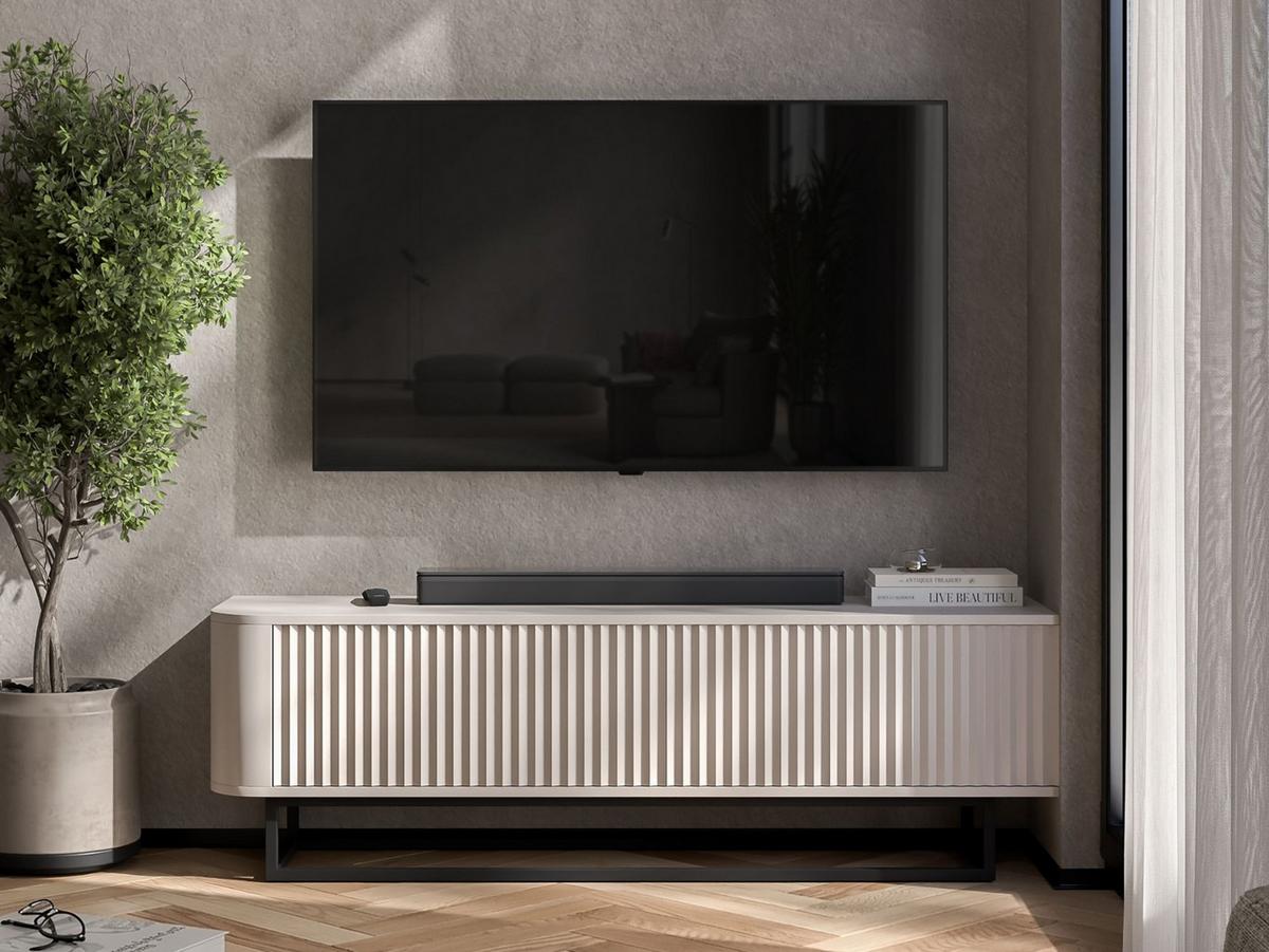 TV-LOWBOARD Aurora Kaschmir matt 140 cm mit Metallrahmen - Kaschmir/Schwarz, Holzwerkstoff/Metall (140/44/35cm) - Meble Lindner