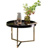 COUCHTISCH Metall Rund, Retro Design, Modern mit Holzplatte, Schwarz 58x58x42 cm - Goldfarben/Schwarz, Holz/Metall (58/58/42cm) - KADIMA DESIGN
