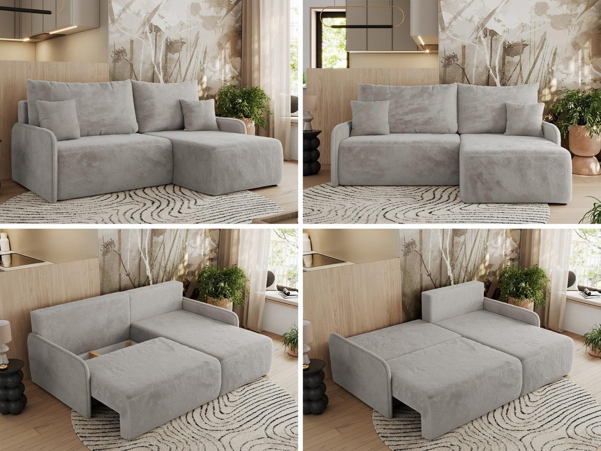 ECKSCHLAFSOFA ARPA L Hellgrau Plüsch - rechts - Hellgrau/Schwarz, Kunststoff/Textil (150/198cm) - MKS