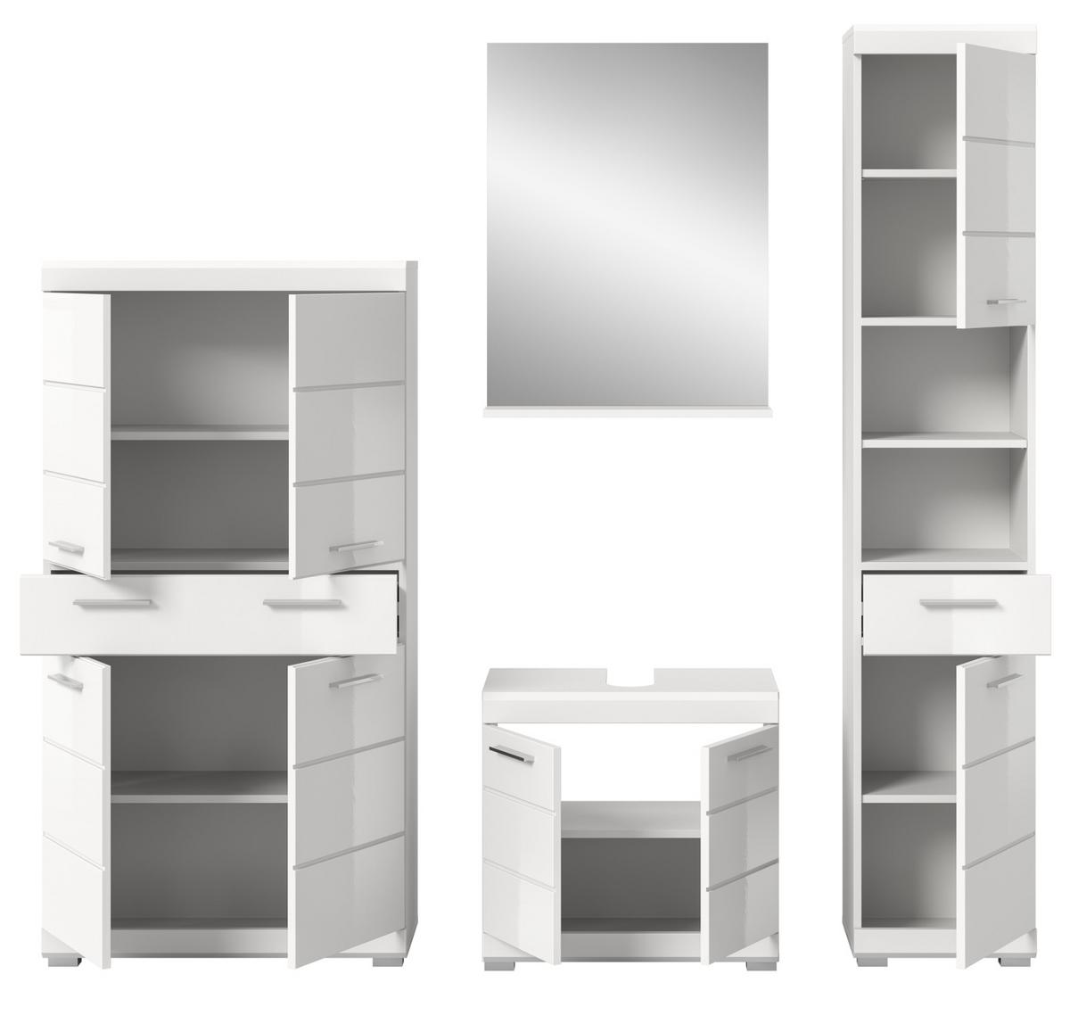 BADMÖBEL-SET weiß Hochglanz 4-teilig 200 cm, Komplettset mit viel Stauraum - Weiß Hochglanz, Glas/Holzwerkstoff (200/191/34cm) - Inn.Furn