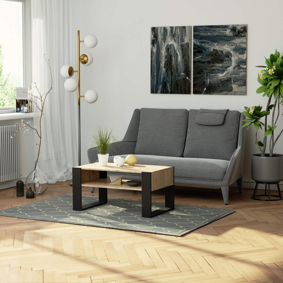 COUCHTISCH Eiche Sonoma, Schwarz 45/92/53 - Schwarz, Textil (53/92/45cm) - RAUMHIRSCH FURNITURE