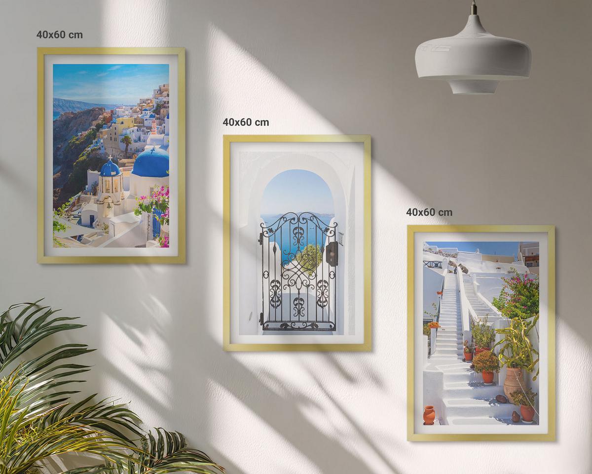 BILDER SET 3er Set - 40x60 cm Goldrahmen - Santorini-Architektur Oia - Goldfarben, Kunststoff (40/60cm) - TULUP