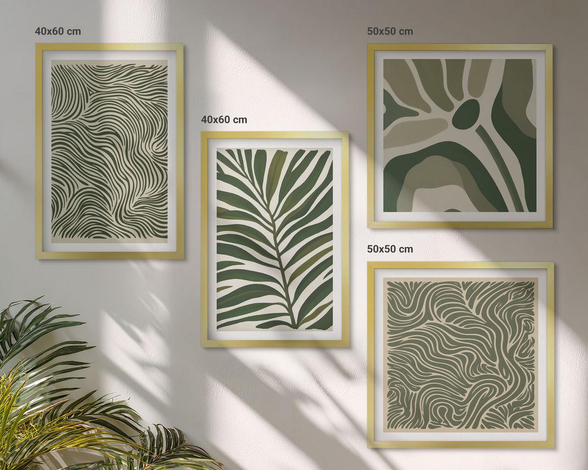 BILDER SET 4er Set - 50x50 cm & 40x60 cm Goldrahmen - Blattmuster und wellenförmige Formen - Goldfarben, Kunststoff (50/50cm) - TULUP