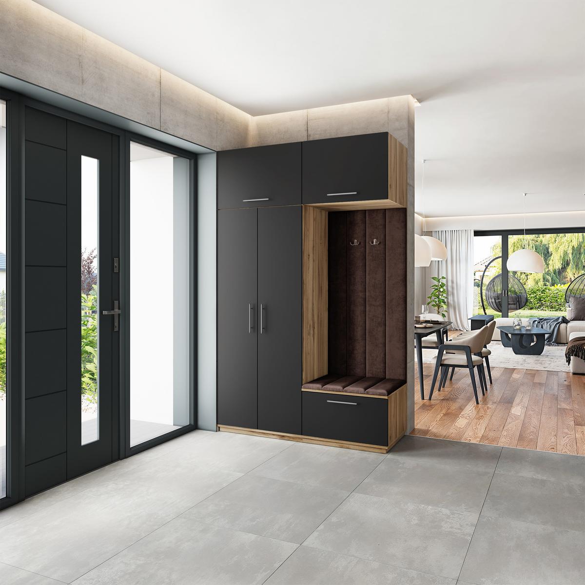GARDEROBENSCHRANK REMA 150/240/60 cm Modern Garderobe-Set Eiche Wotan - Eiche Wotan/Schwarz, Holzwerkstoff (150/240/60cm) - MASSENO