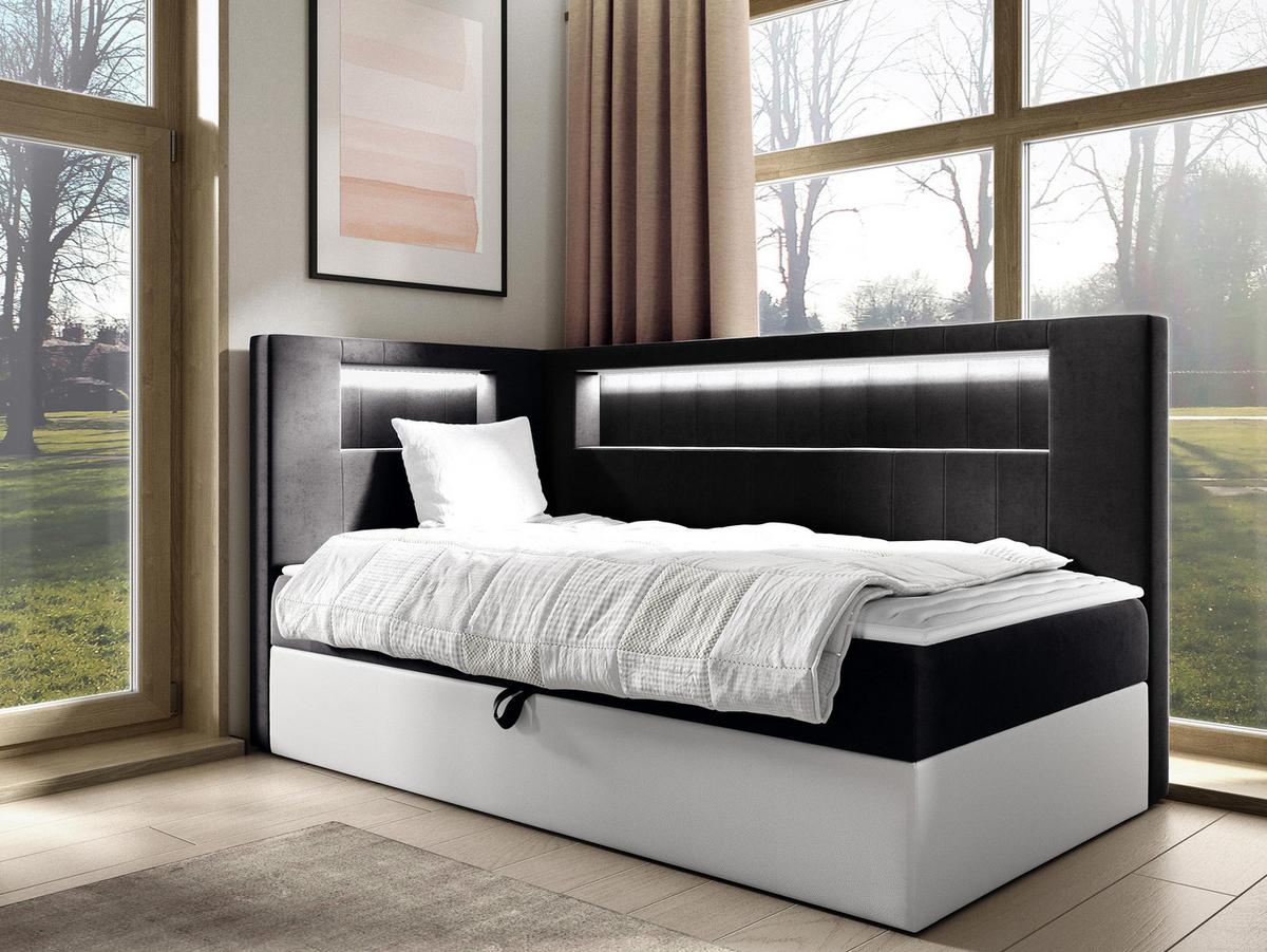 BOXBETT Gold Junior 3, Seite zum Öffnen des Bettkastens: Links - H3 - Schwarz/Weiß, Holz (100/200cm) - MIRJAN24