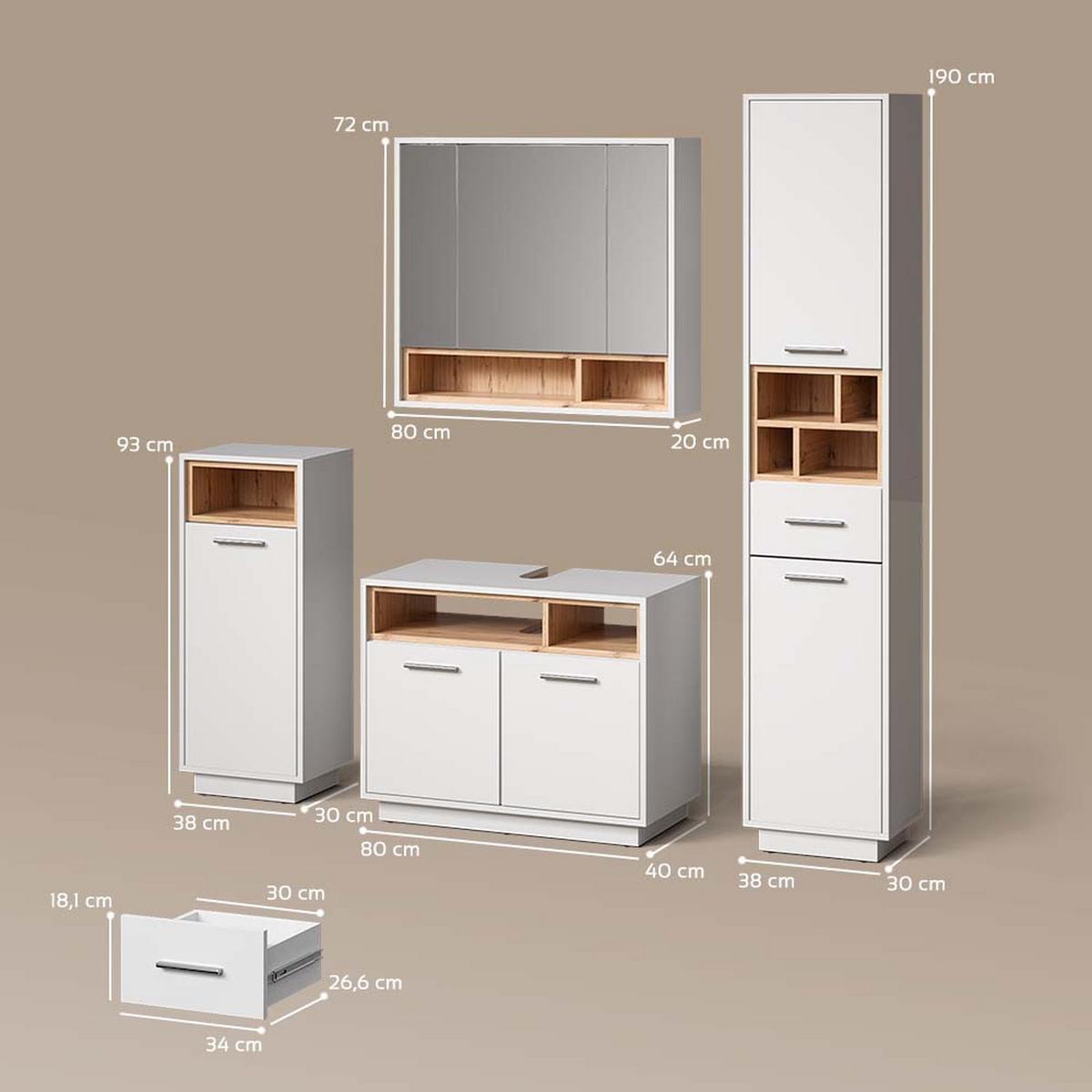 BADMÖBEL-SET Temo Weiß 4 Teile - Weiß, Holzwerkstoff (80/93/40cm) - Livinity®