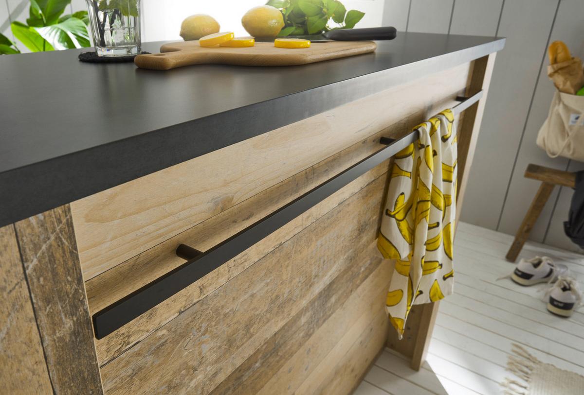 KÜCHENINSEL Used Wood, anthrazit 162 cm, Kochinsel mit Soft-Close - Anthrazit/Schwarz, Holzwerkstoff/Metall (162/93/77cm) - Furn.Design
