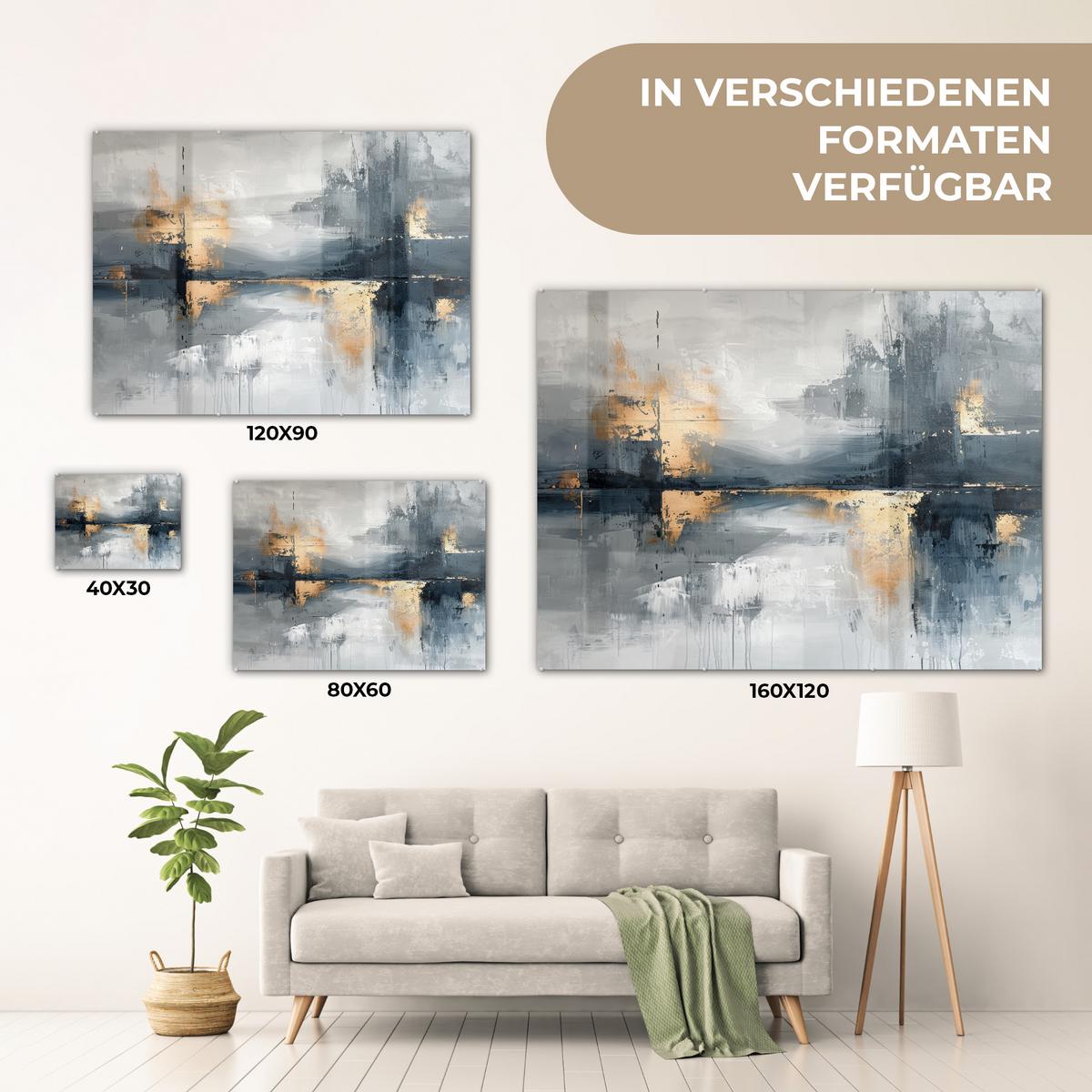 ACRYLGLASBILD Kunst - Grau - Gold - Abstrakt 80x60 cm - Dunkelgrau, Glas (80/60cm) - MuchoWow