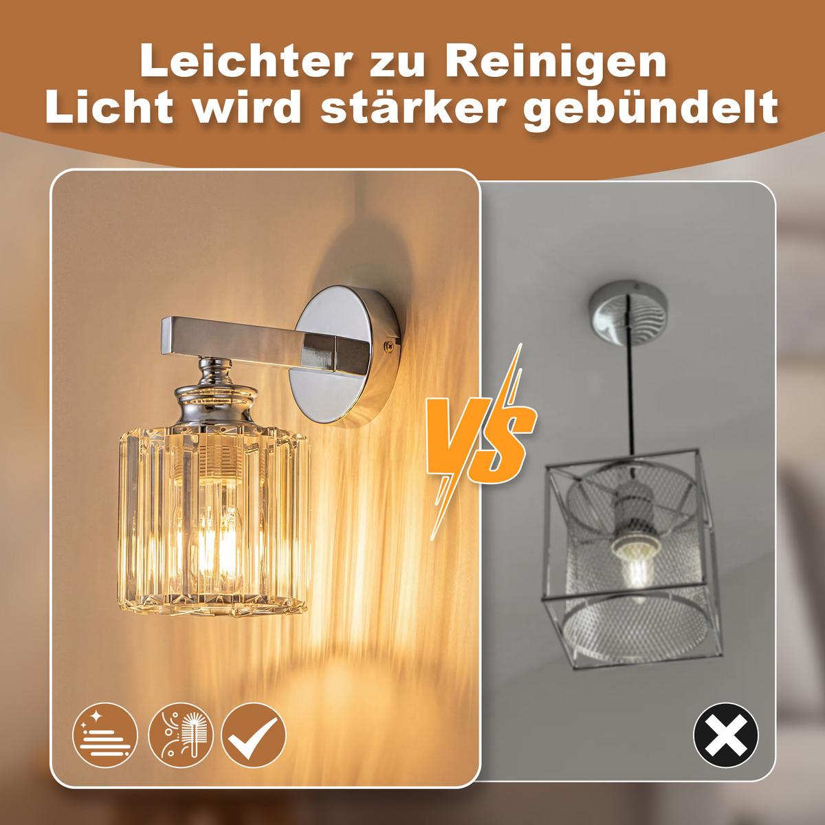 WANDLEUCHTE Falyn 13.6/13.6/23 cm - Chromfarben, Glas/Metall (13.6/23/13.6cm) - ZMH