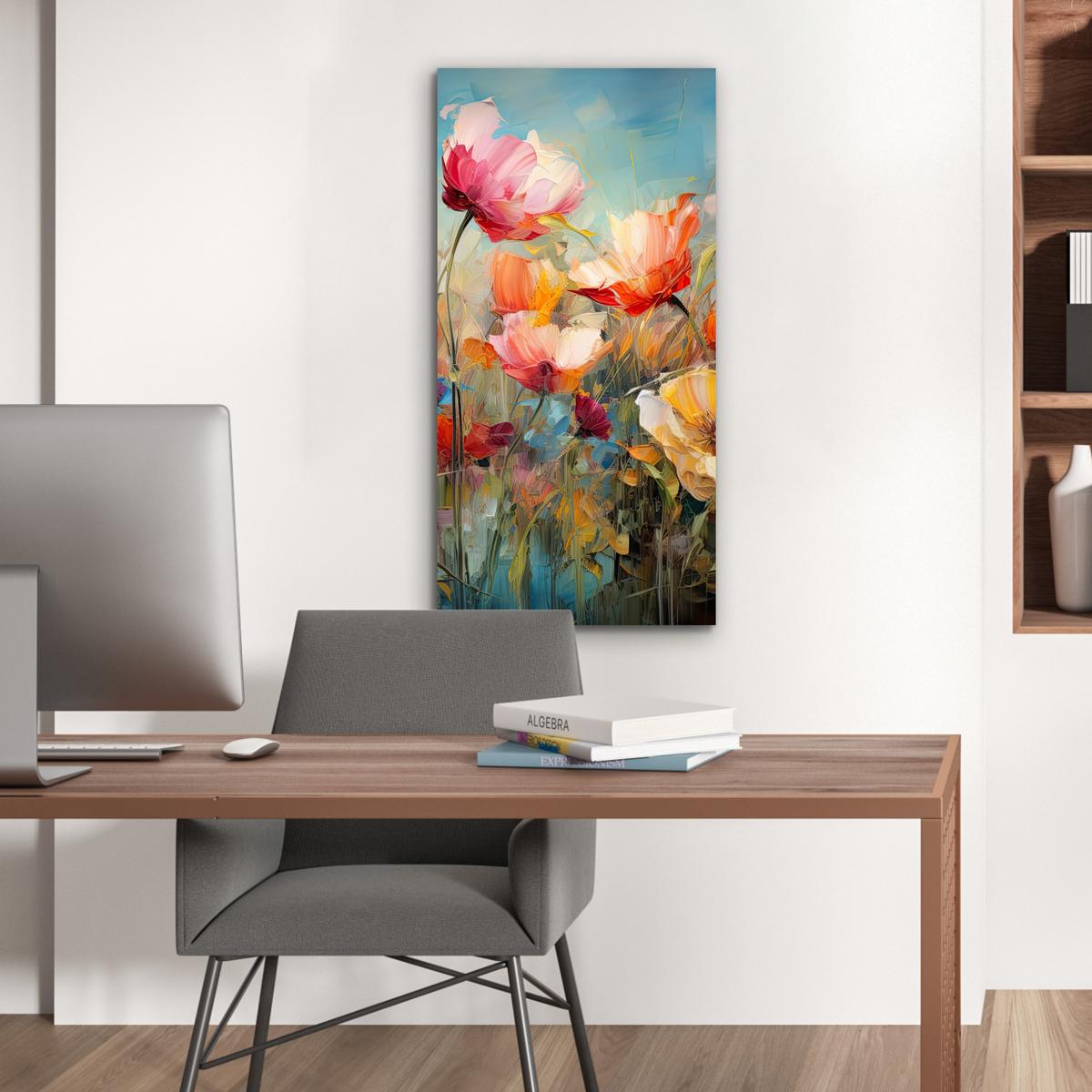METALLBILD Blumen - Aquarell - Kunst - Botanisch - Natur 40x80 cm - Orange, Metall (40/80cm) - MuchoWow