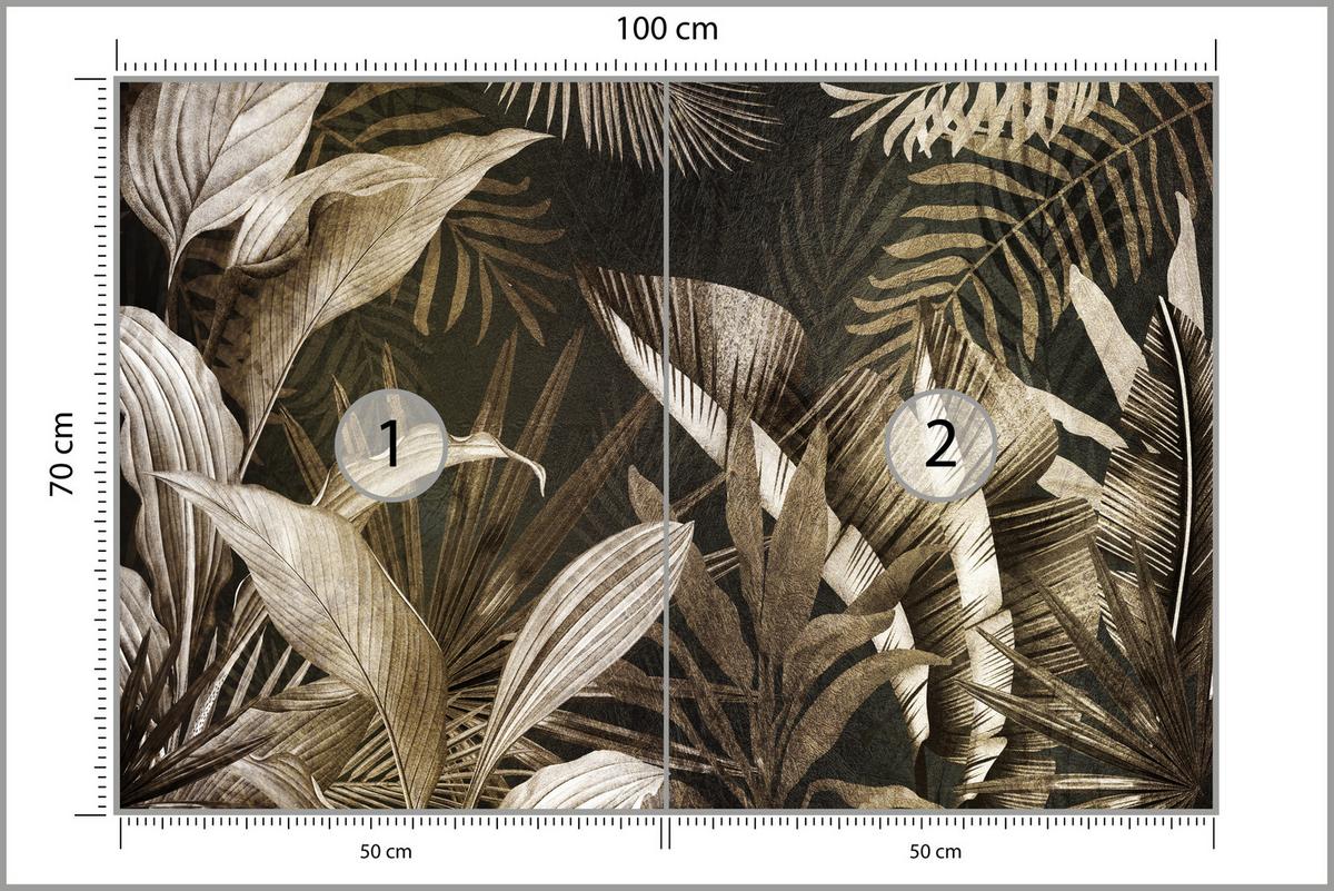 FOTOTAPETE tropische Blätter Pflanzen Retro 100x70 - Beige/Grau, Papier (100/70cm) - Muralo