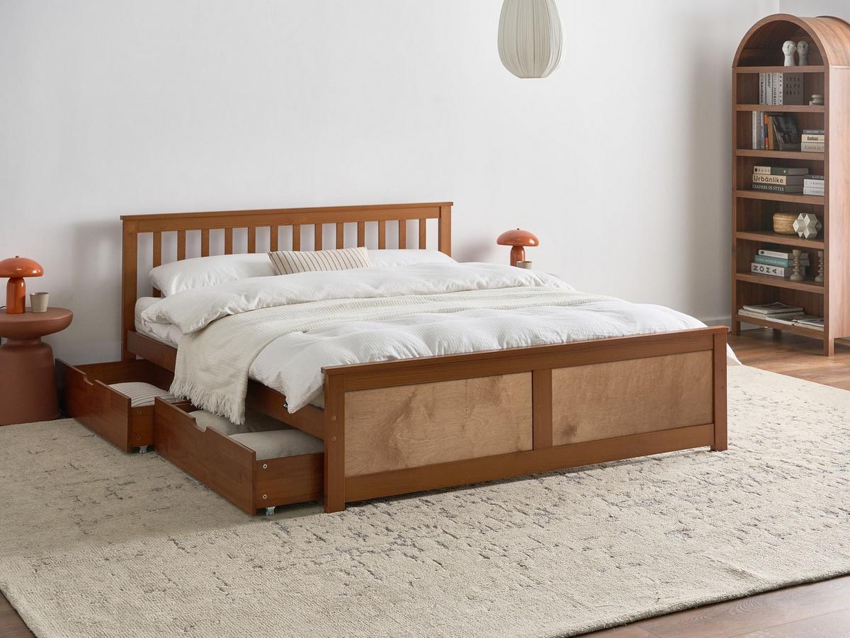 BETT mit 2 Schubladen 160/200 cm Kiefernholz Braun Olendon - Braun, Holz (160/200cm) - Beliani