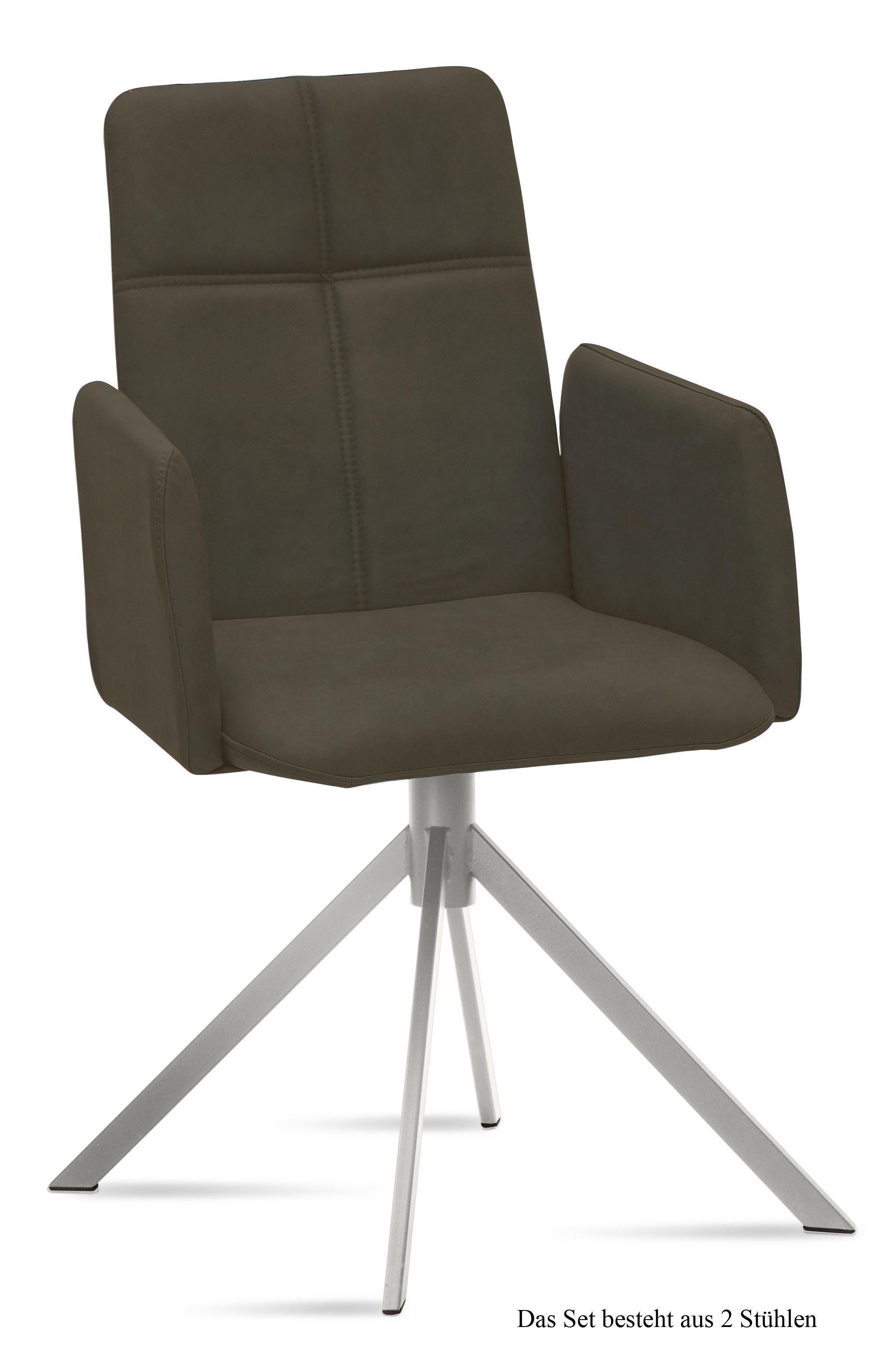 ARMLEHNSTUHL (2er-Set) Dorisa 52x92x60 Edelstahl/Khaki - Dunkelgrün/Edelstahlfarben, Kunststoff (60/92/52cm) - 58aufmkessel