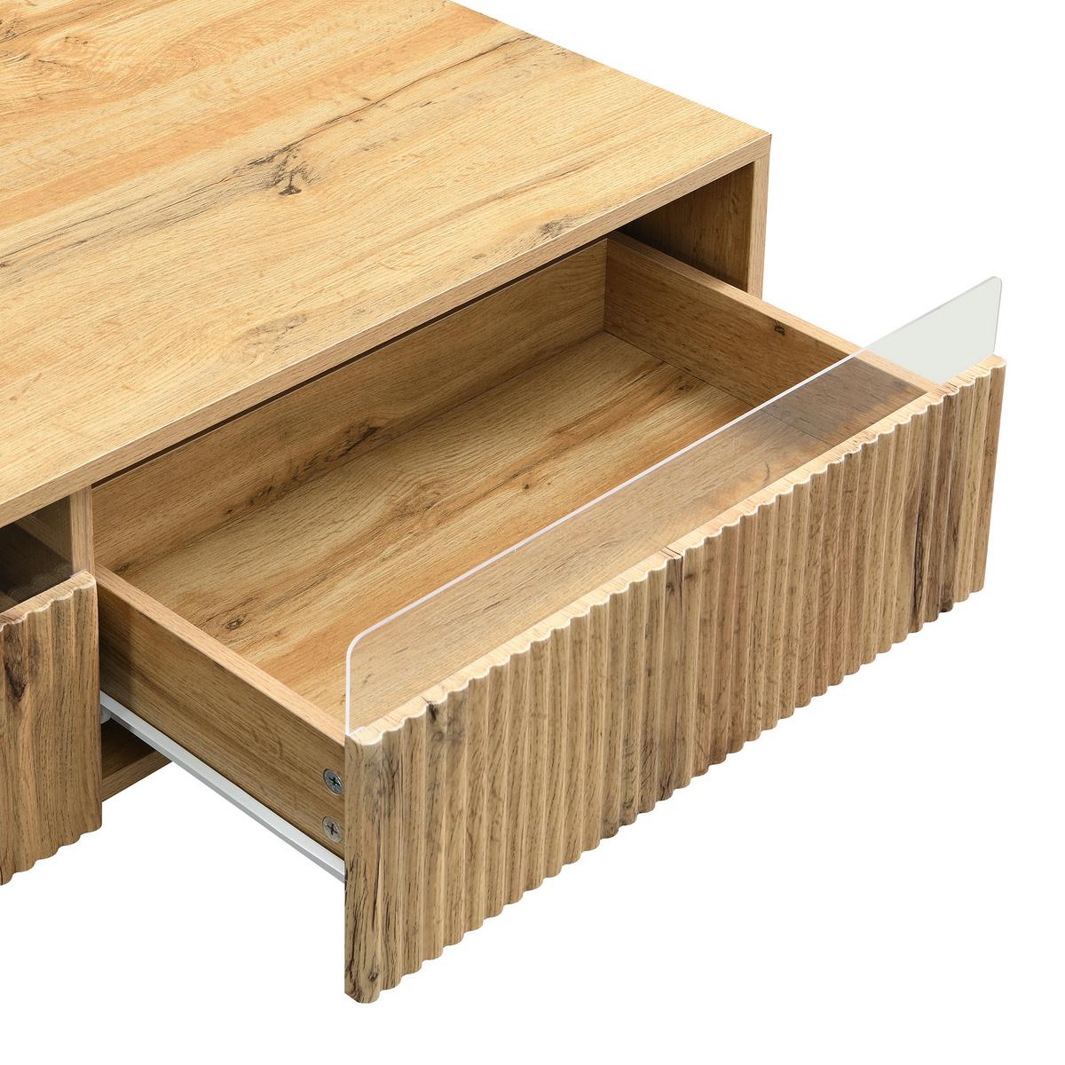 TV-SCHRANK SET holzoptik, 3d-rillen & smart led - Naturfarben, Holzwerkstoff (178/45/35cm) - Urban Meuble