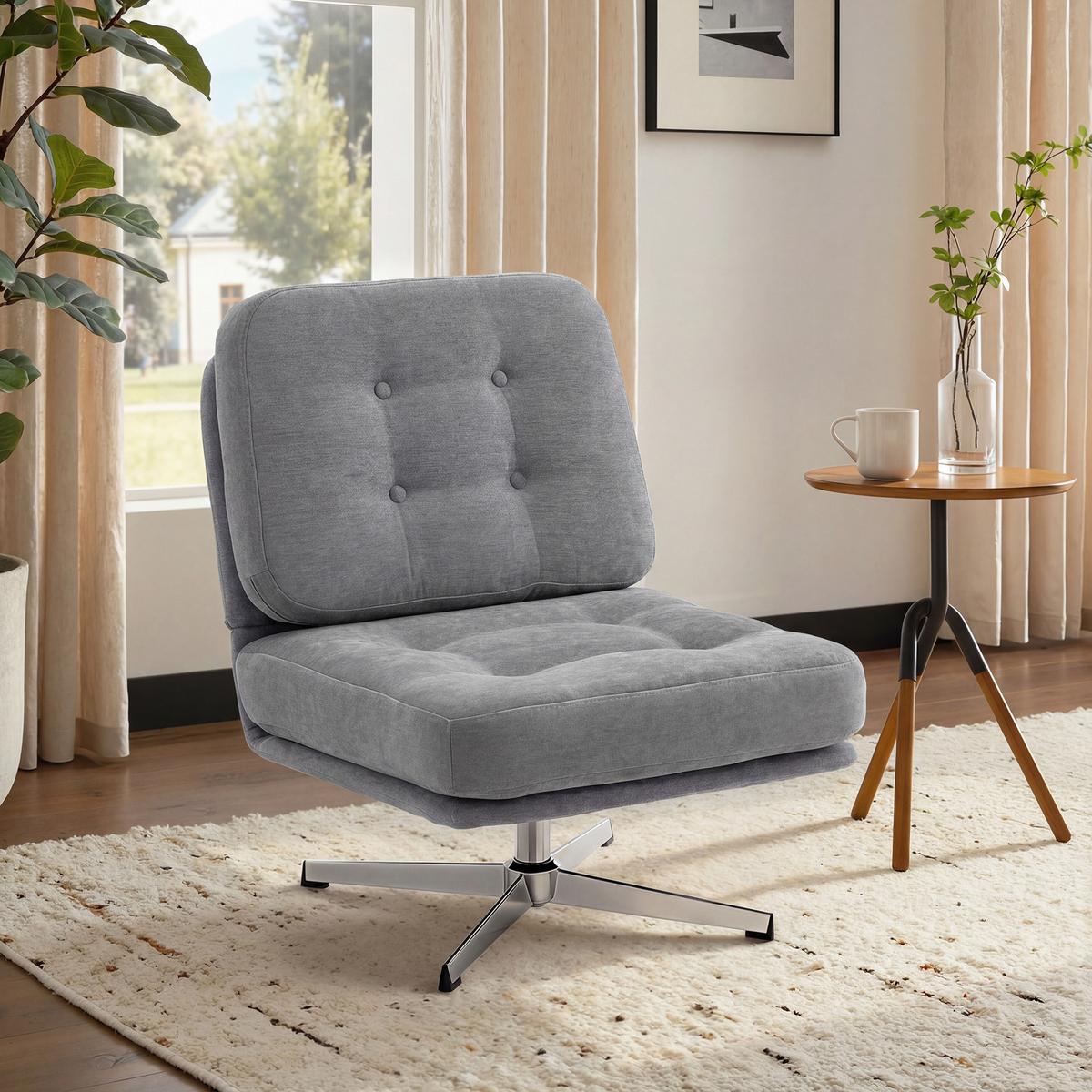 LOUNGESESSEL aus Polyester Hellgrau - Silberfarben/Hellgrau, Textil/Metall (70/84/87cm) - HOMCOM