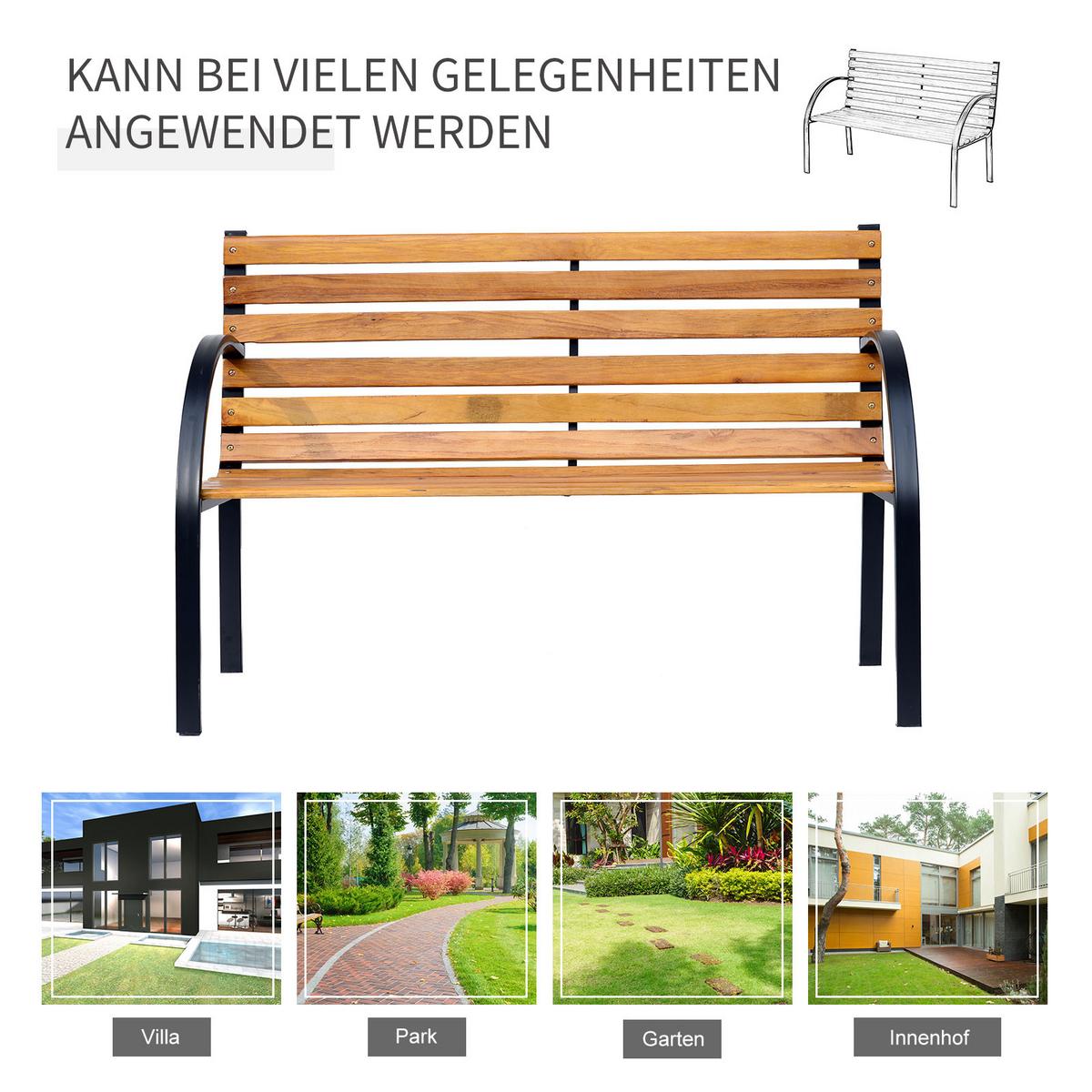 GARTENBANK, Sitzbank, Parkbank, 2-Sitzer, für Garten, Stahl+Holz, Natur - Fichtefarben, Metall (60/83/122cm) - Outsunny